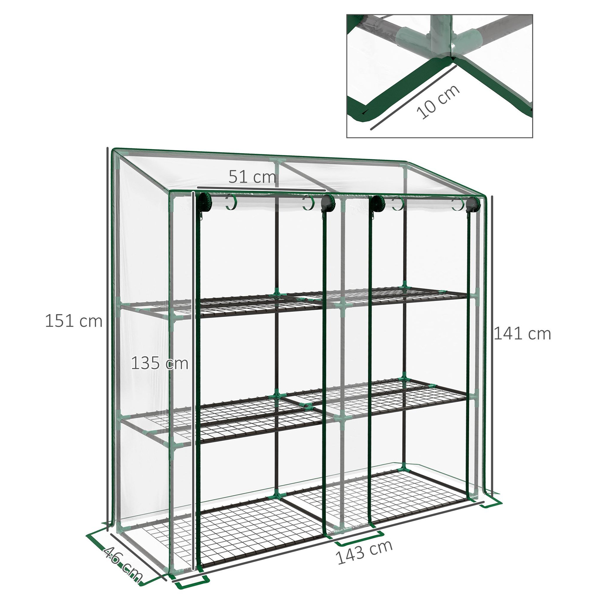 Voir la diapositive 3 : OUTSUNNY Mini serre de jardin 3 niveaux 2 portes 6 étagères
