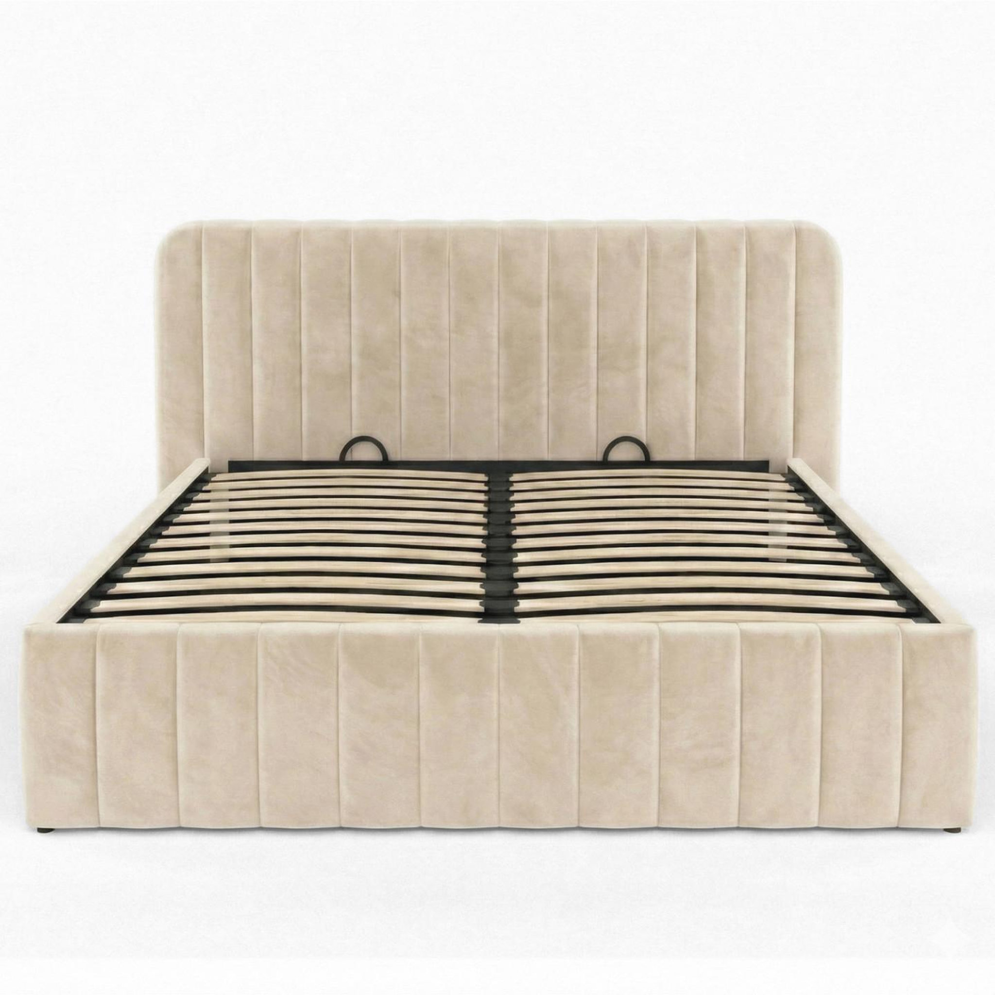 Voir la diapositive 3 : ID MARKET Lit coffre double alba avec tête de lit et sommier 140 x 190 cm velours beige