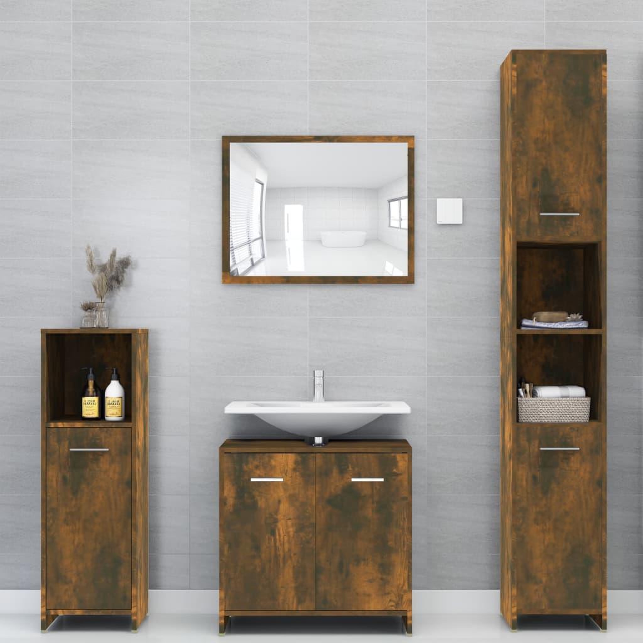 Voir la diapositive 4 : VIDAXL Armoire de bain Chene fume 30x30x95 cm Bois d'ingenierie