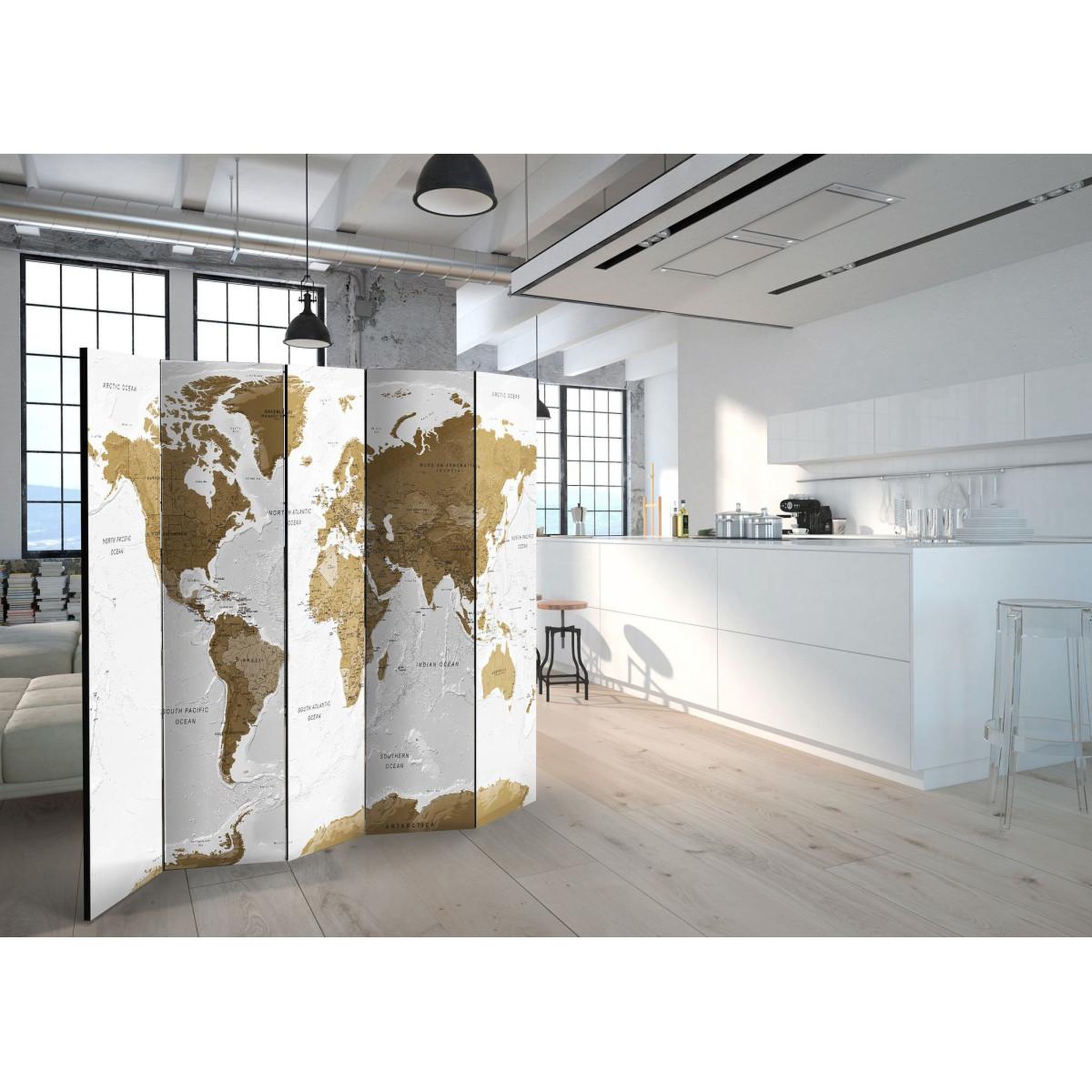 Voir la diapositive 2 : Paris Prix Paravent 5 volets  white oceans  172x225cm