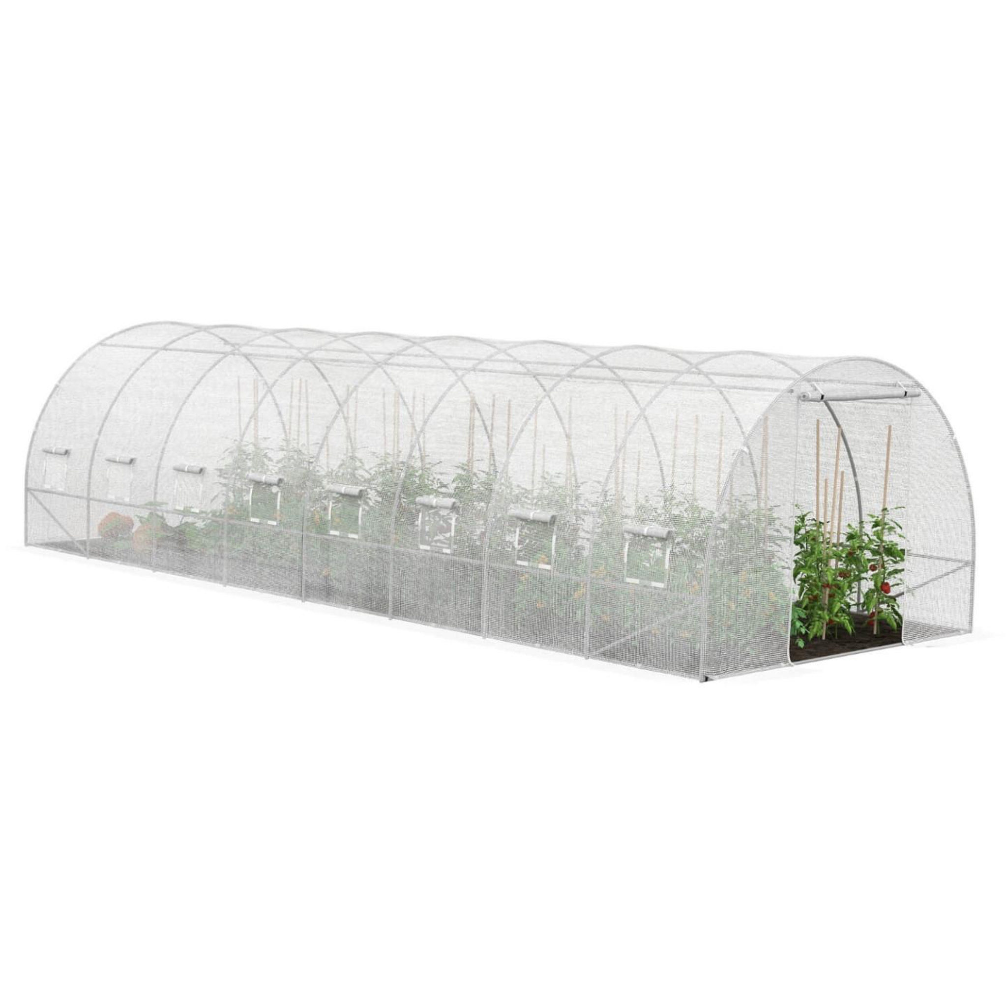 ID MARKET Serre de jardin tunnel 24m² 8 x 3 x 2 m acier galvanisé + bâche anti-uv avec porte et fenêtres des andes blanche