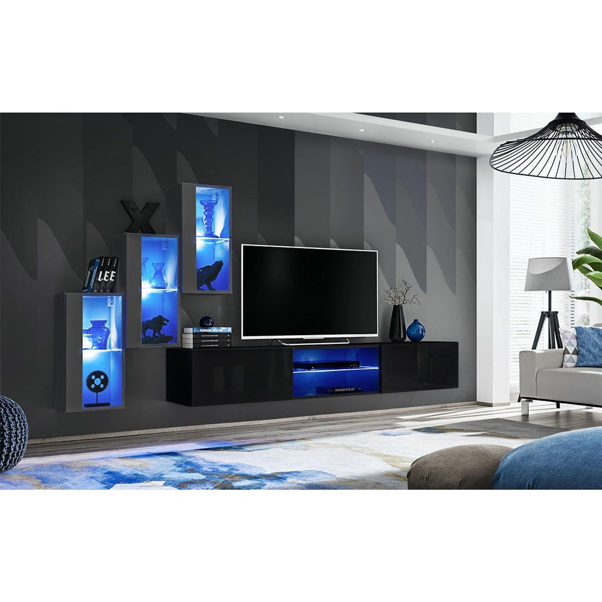Paris Prix Ensemble Meuble TV  Switch XXII  210cm Gris & Noir