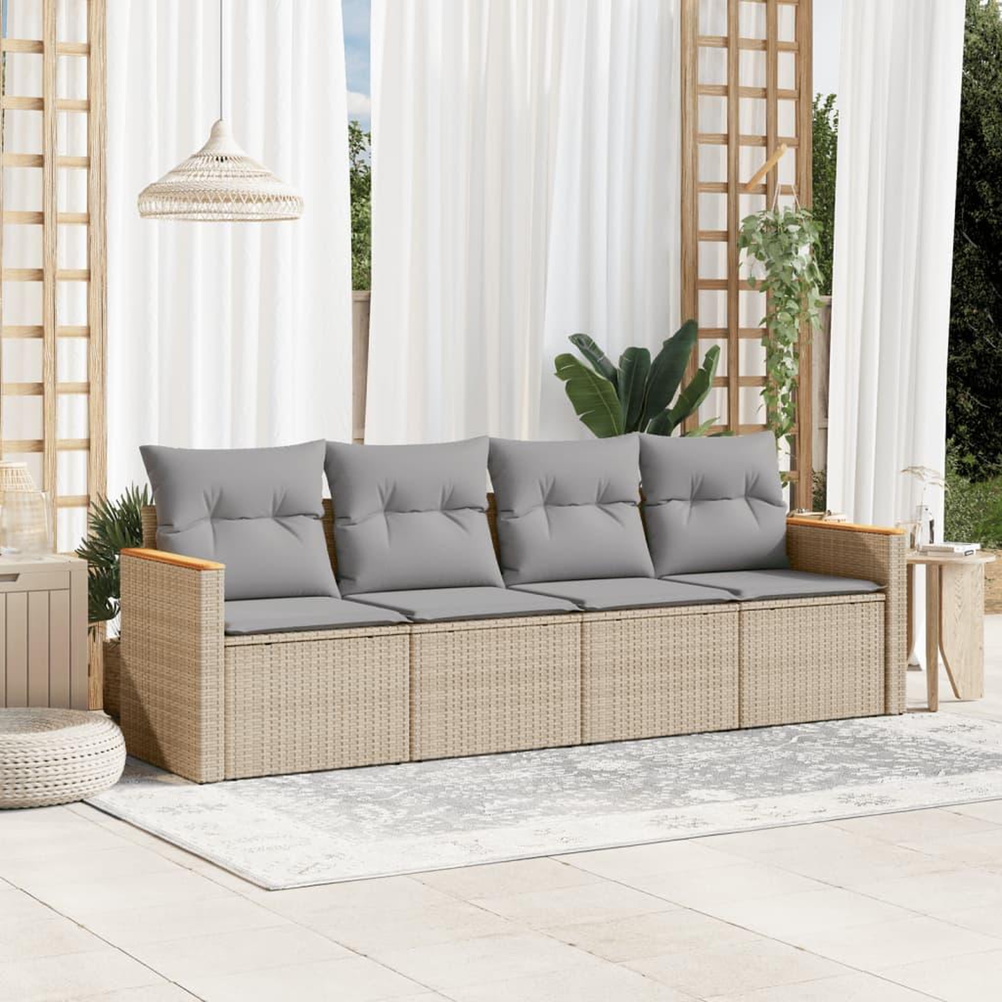 VIDAXL Salon de jardin avec coussins 4 pcs beige resine tressee