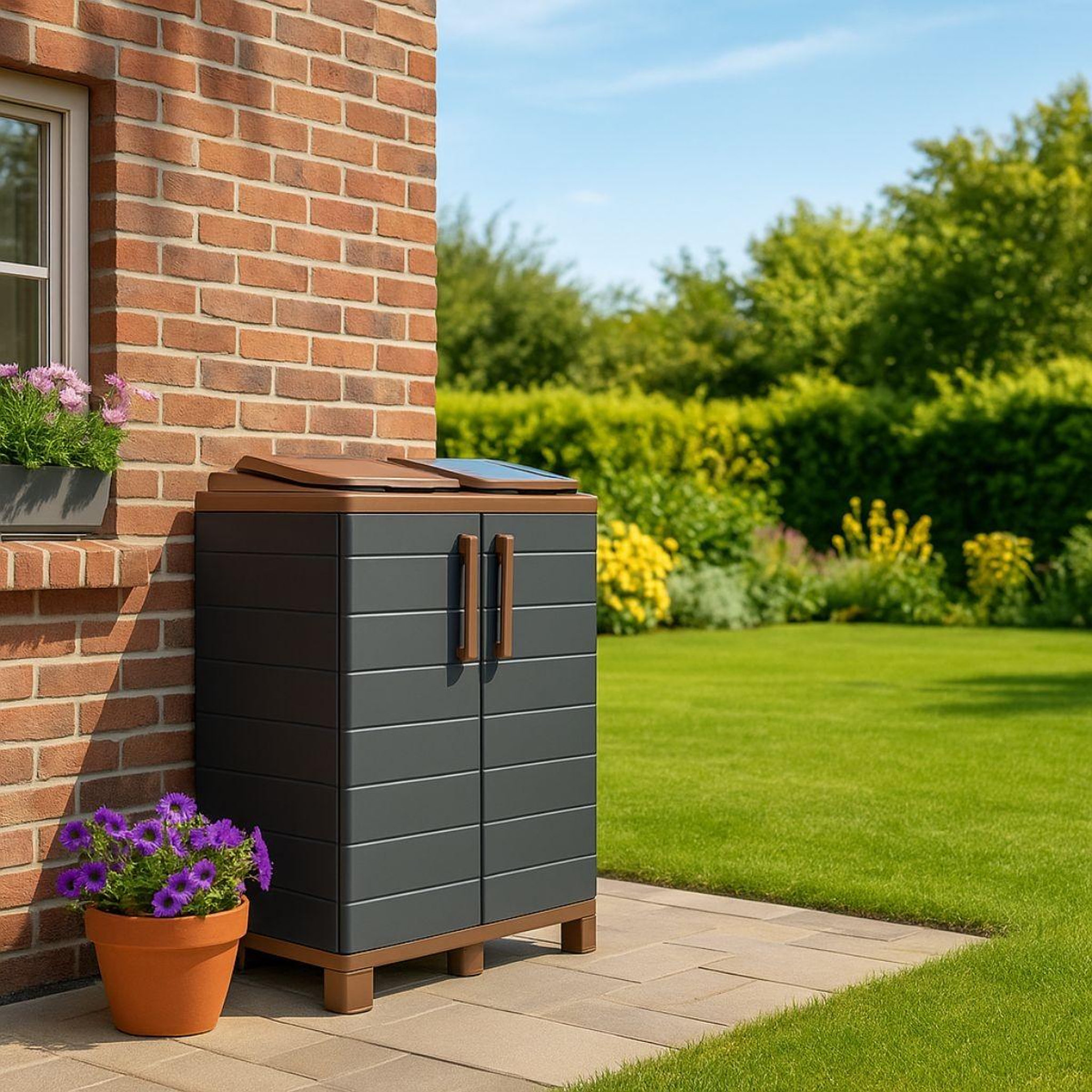 Voir la diapositive 3 : ART PLAST Abri poubelles 2 sacs anthracite - armoire cache poubelle de tri sélectif 68 x 37 x 90 cm terrasse, restaurant art plast