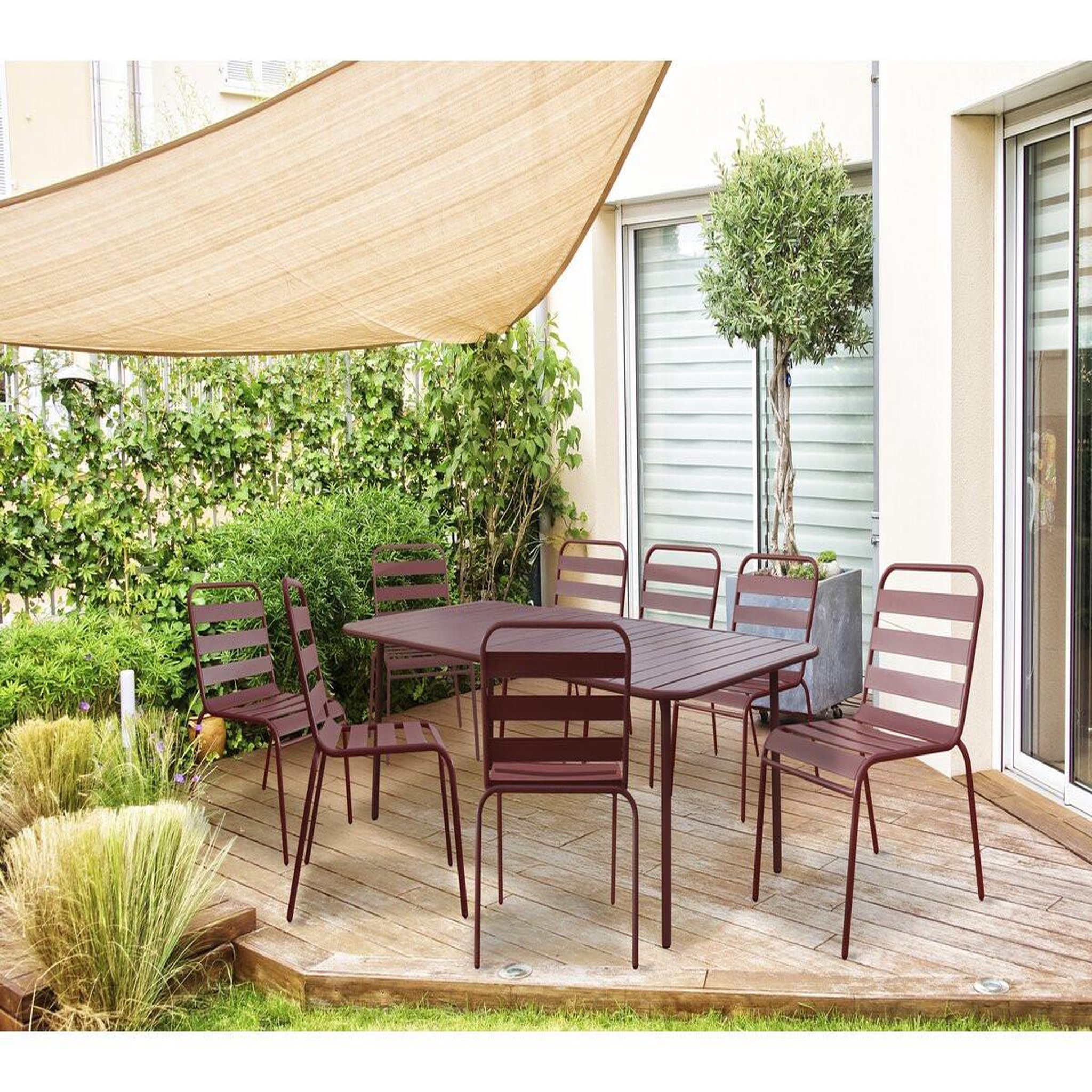 Voir la diapositive 2 : Habitat et Jardin Table et chaises de jardin en métal  bilbao  - 8 places - terracotta