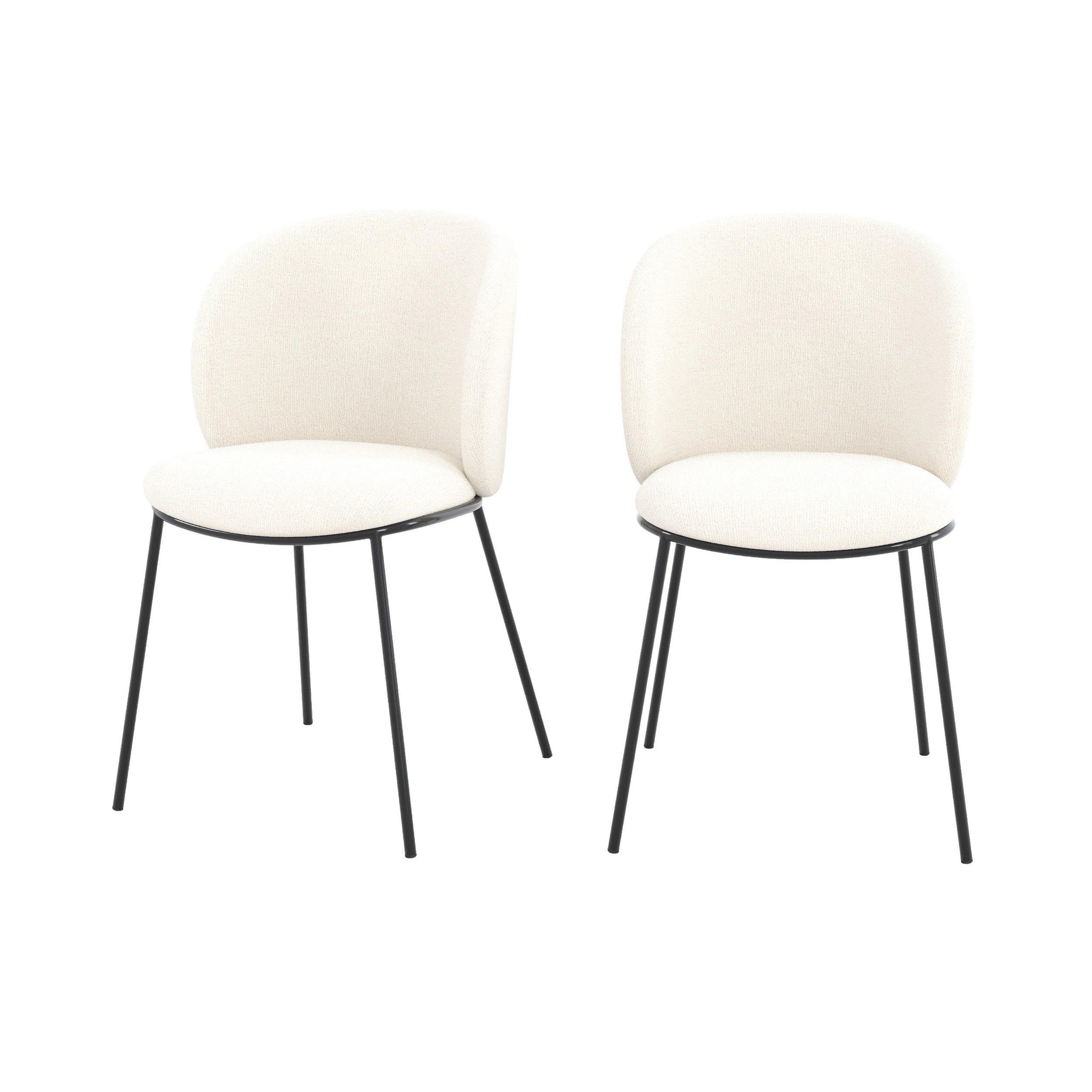 MAISON PAVANE Lot de 2 chaises en tissu doux blanc, pieds métal noir-bulle