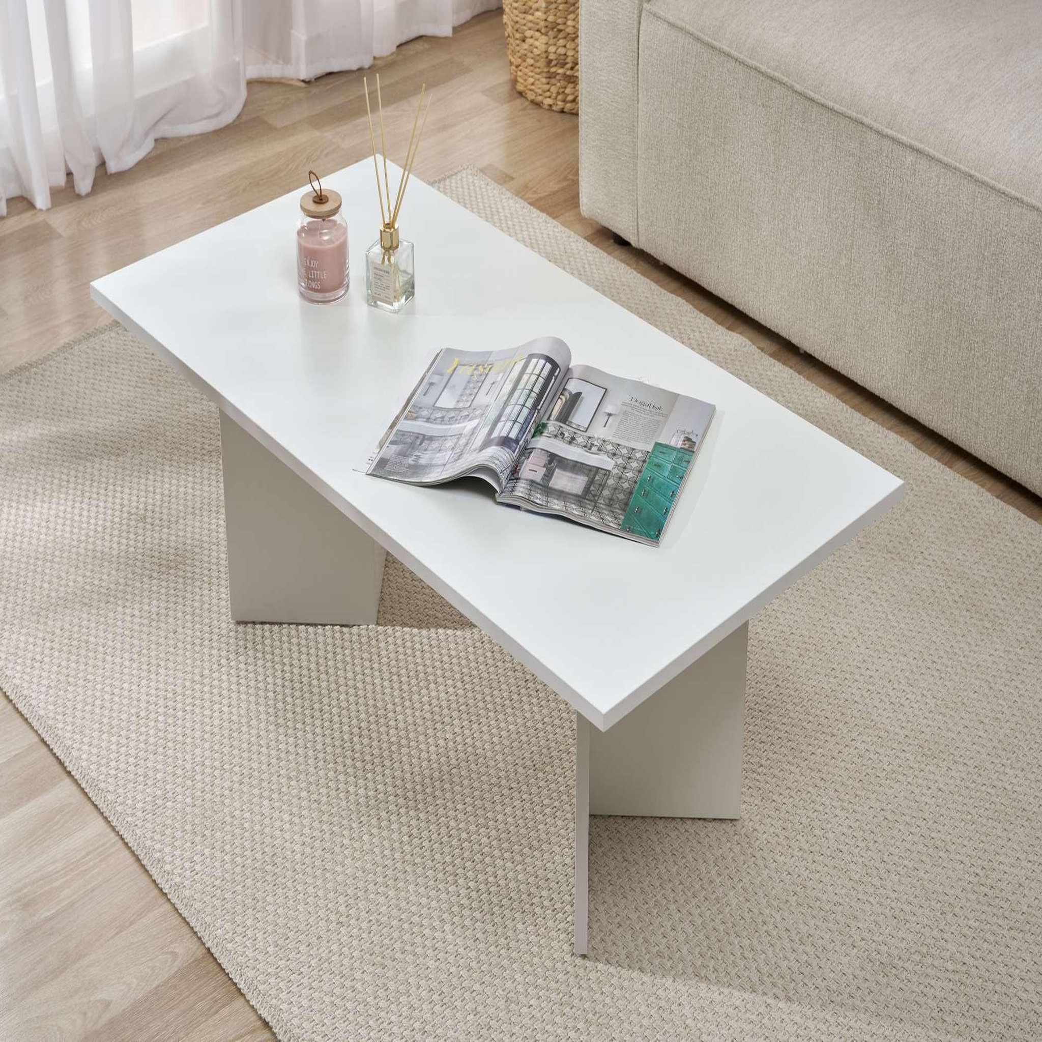 Voir la diapositive 4 : Habitat et Jardin Table basse en bois  sabin  119 x 60 x 40 cm - blanc