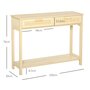 Voir la diapositive 3 : HOMCOM Console table d'appoint dim. 100L x 30l x 76H cm 2 tiroirs façades cannage en rotin étagère MDF aspect bois clair
