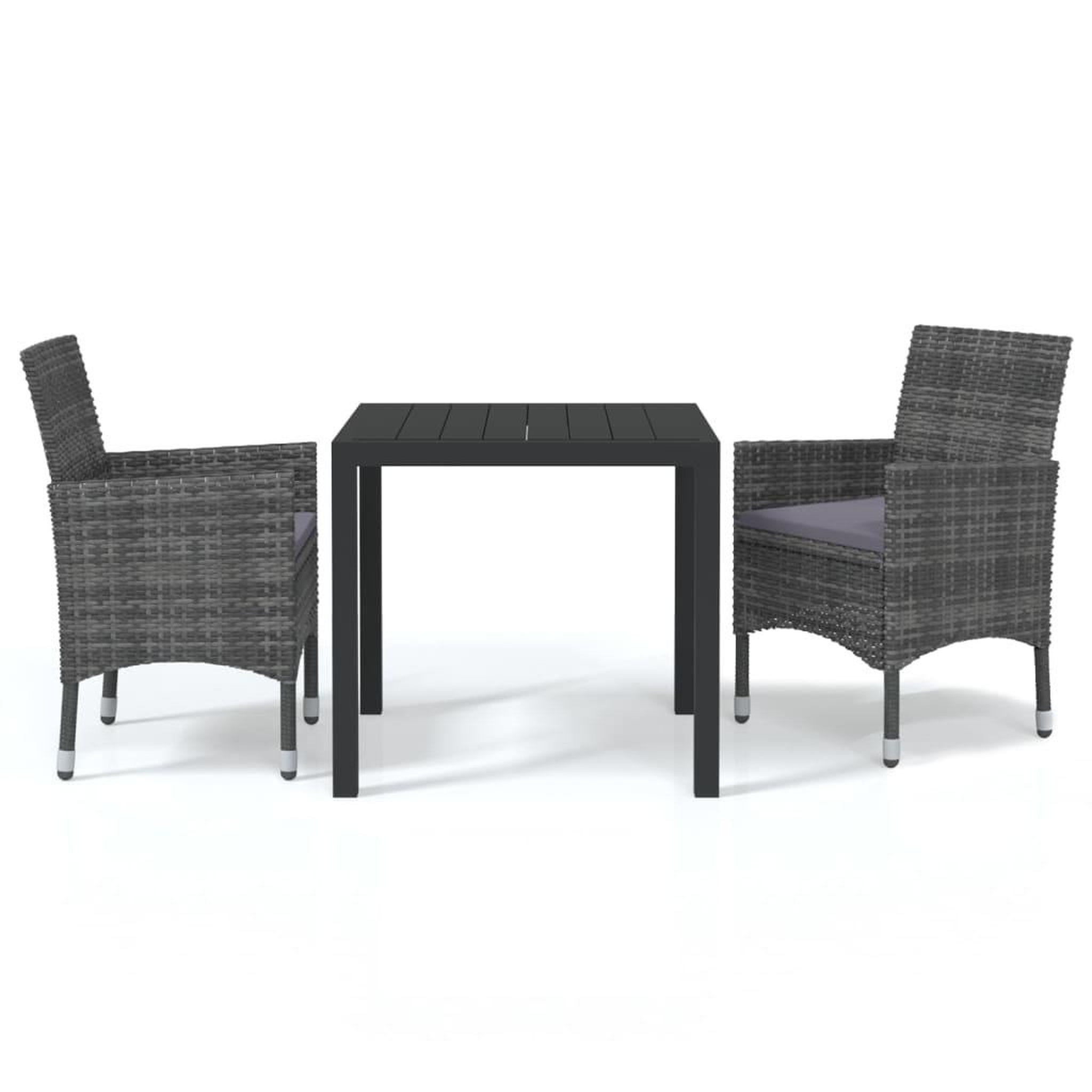 Voir la diapositive 2 : VIDAXL Ensemble a manger de jardin coussins 3pcs Resine tressee Gris