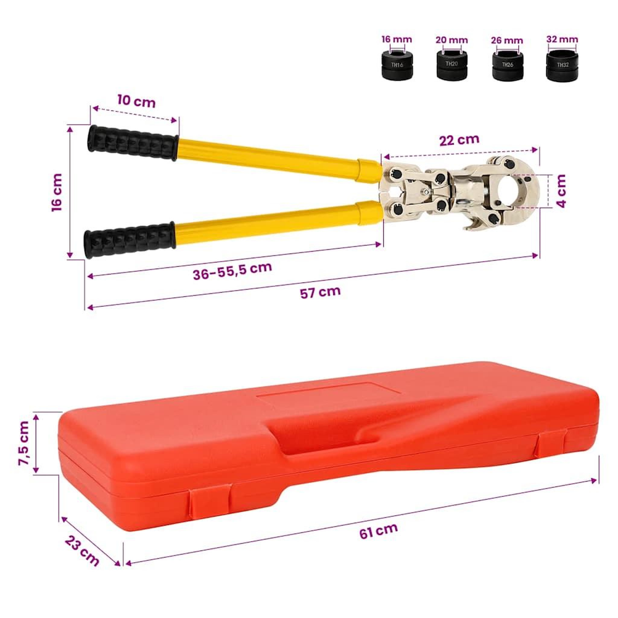 Voir la diapositive 6 : VIDAXL Pince a sertir hydraulique 16-20-26-32 mm
