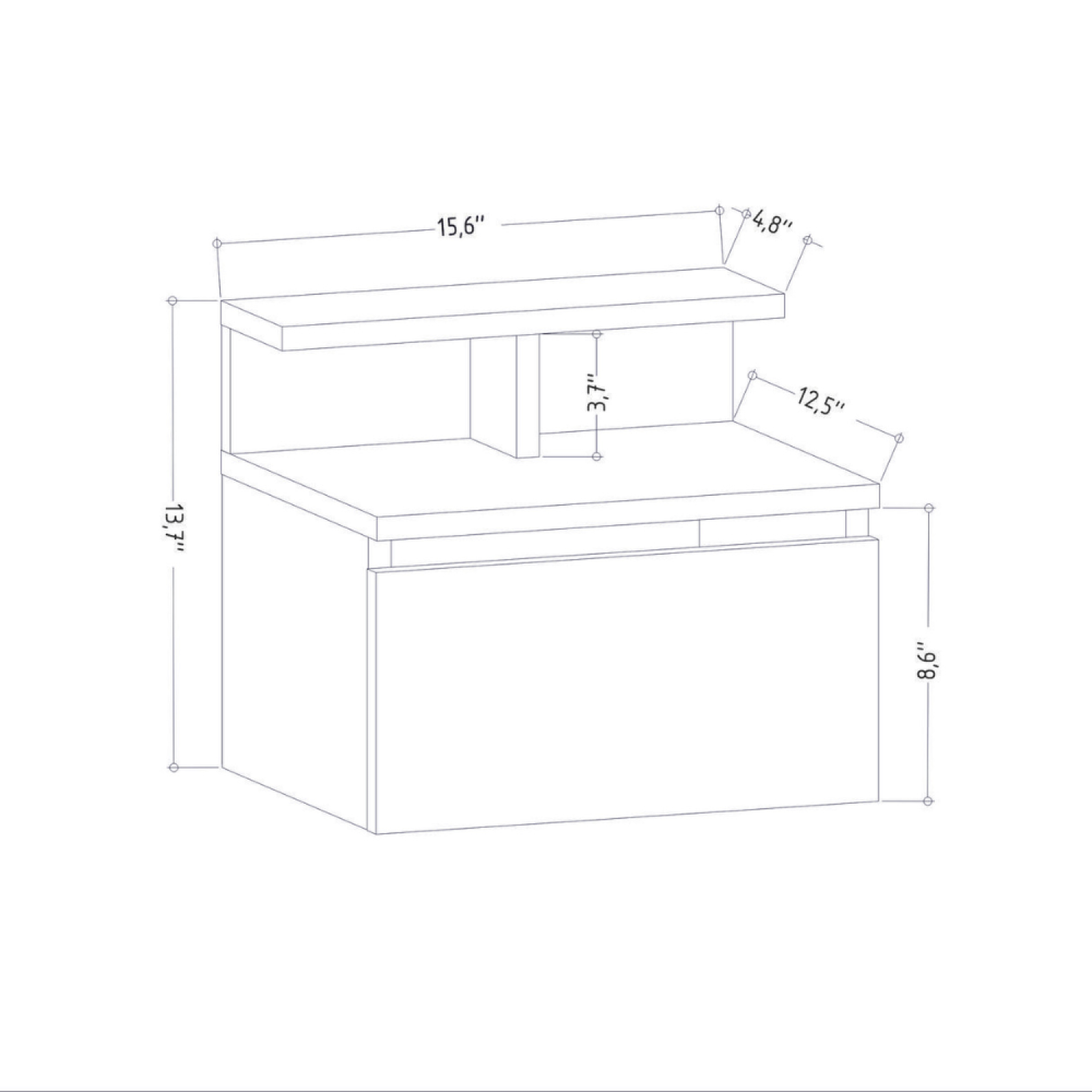 Voir la diapositive 5 : CONCEPT USINE Table de chevet suspendue blanche avec tiroir et étagère visby