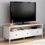 Voir la diapositive 2 : ID MARKET Meuble TV 140 cm ACHILLE 3 tiroirs blanc et plateau bois