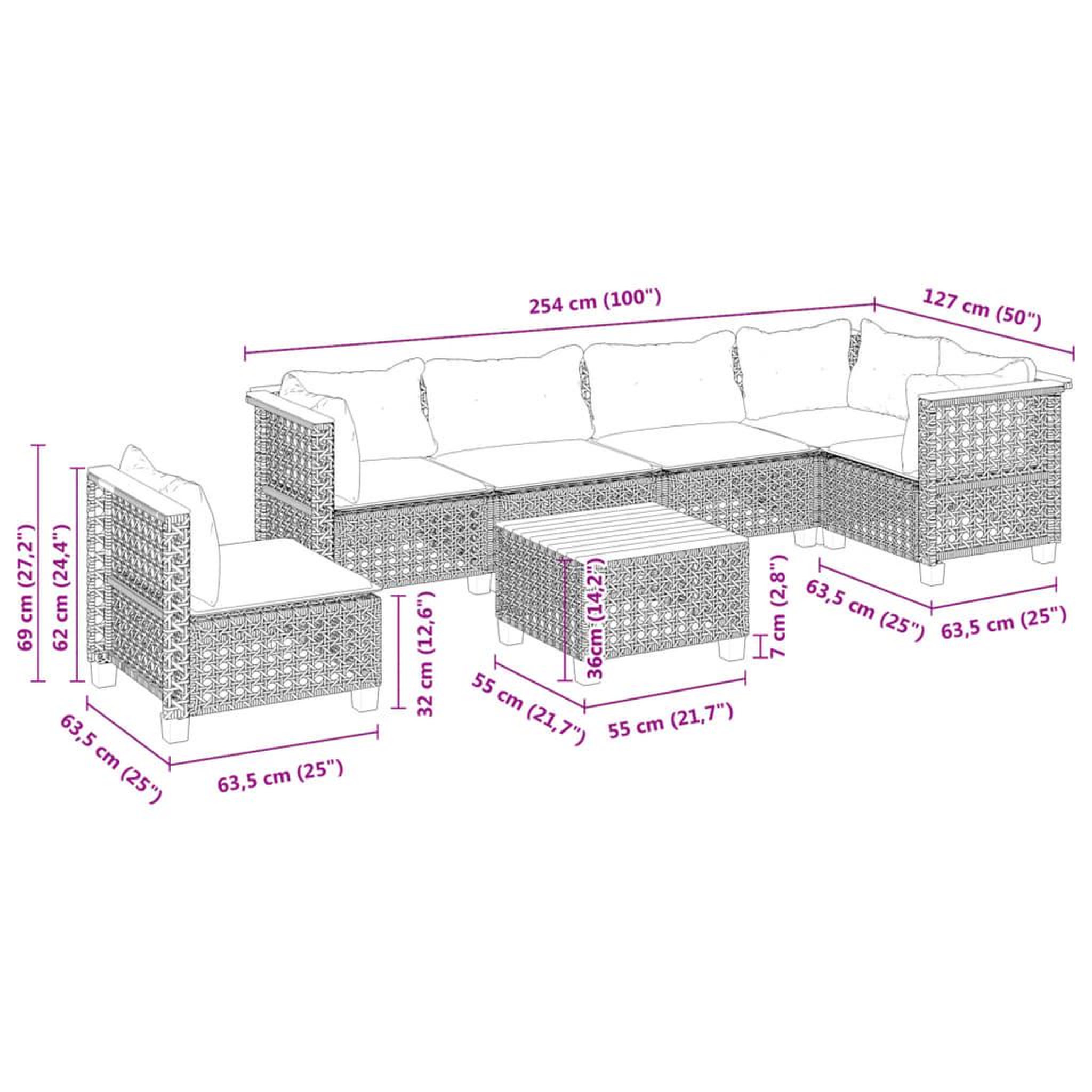 Voir la diapositive 6 : VIDAXL Salon de jardin avec coussins 7 pcs gris resine tressee