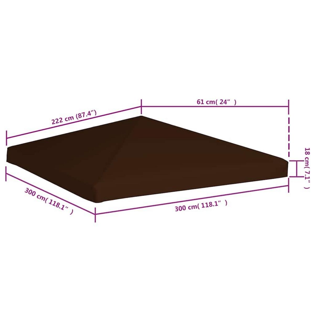 VIDAXL Toile superieure de gazebo 310 g/m^2 3x3 m Marron