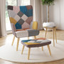 Voir la diapositive 2 : ID MARKET Fauteuil scandinave IVAR avec repose pieds en tissu patchwork multicouleurs