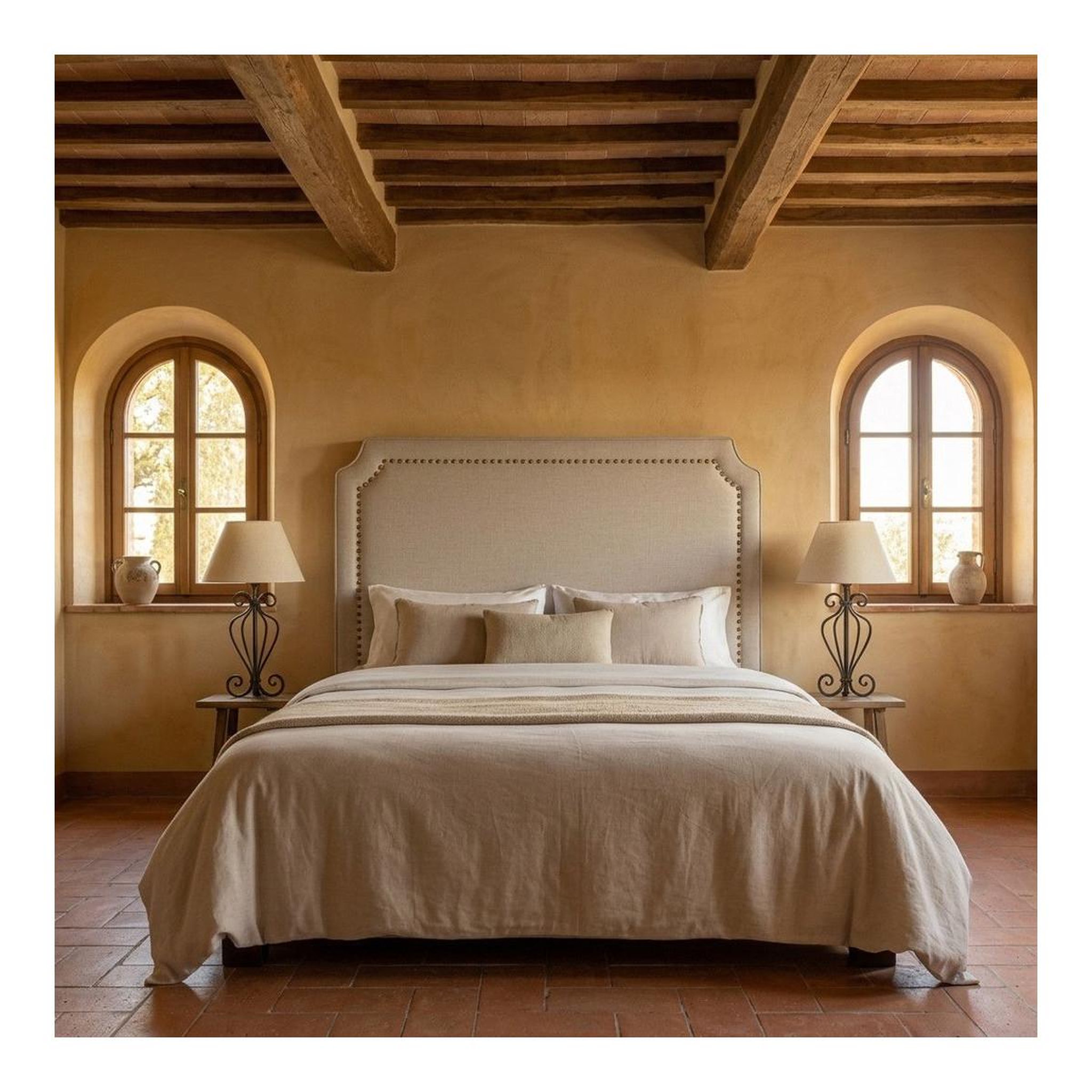 Voir la diapositive 4 : Paris Prix Tête de lit  design en tissu  selena  160cm beige