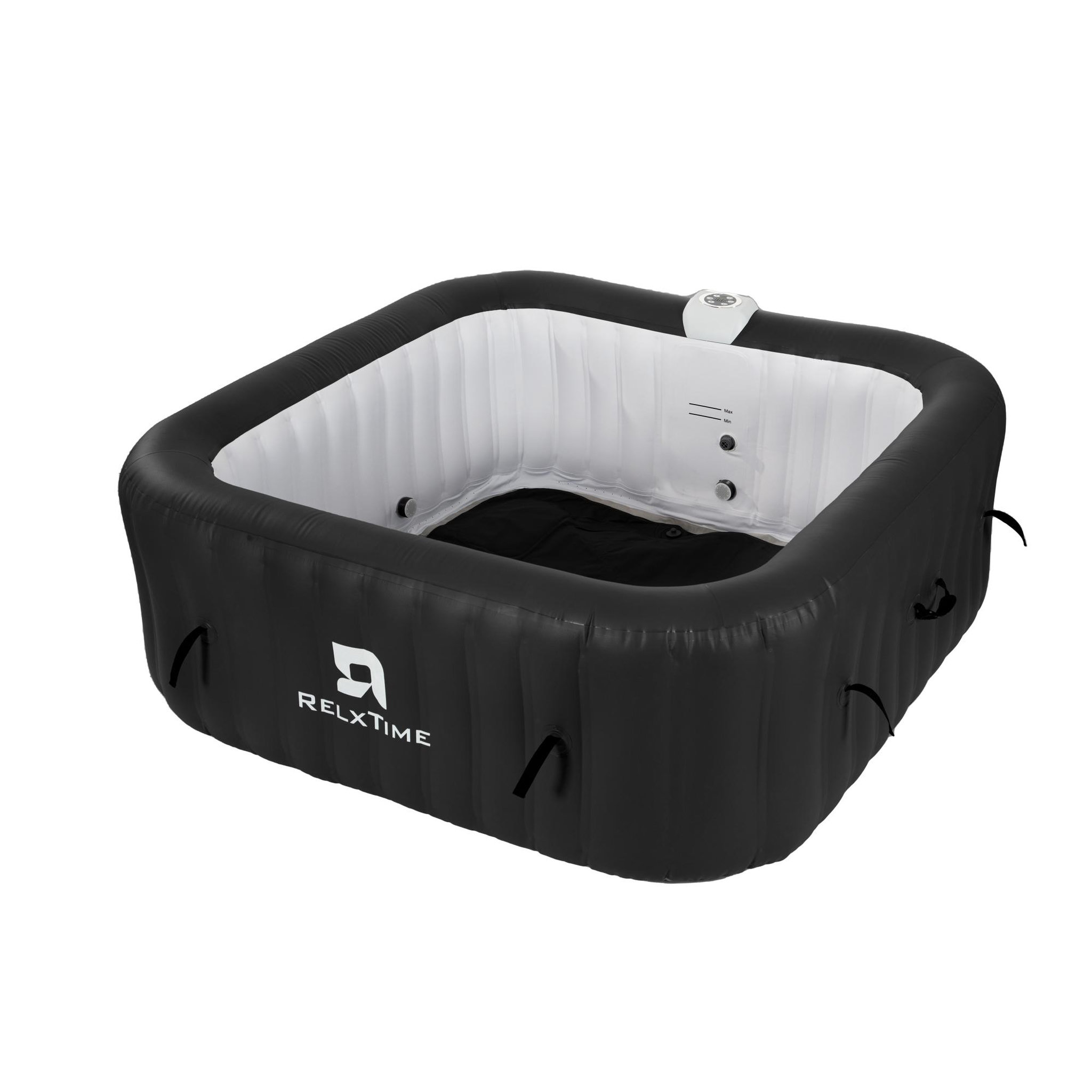 Voir la diapositive 4 : RELX TIME Spa gonflable 6 places carré - RELXTIME - 130 Jets - Noir - Filtre et bâche inclus