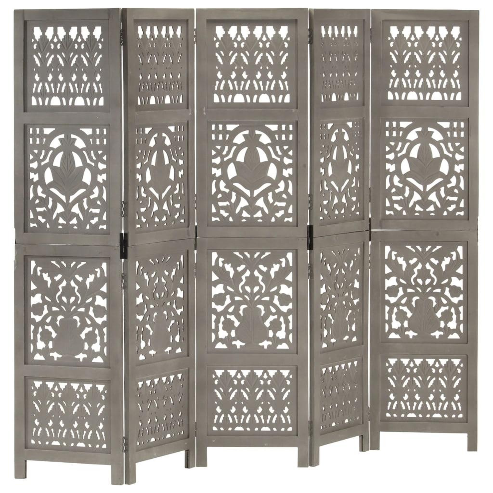 Voir la diapositive 1 : VIDAXL Cloison de separation 5 panneaux Gris 200x165 cm Bois manguier
