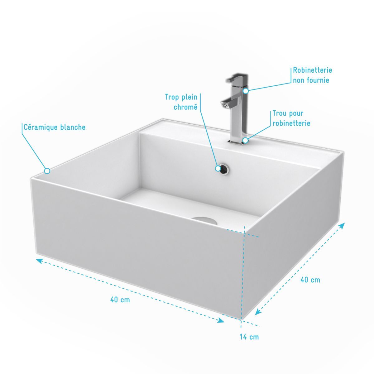 Aurlane vasque en céramique carrée Dark fjord