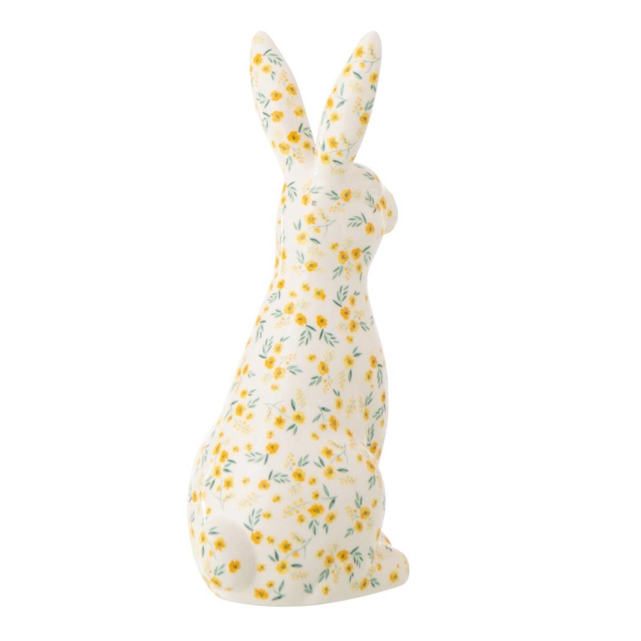 Voir la diapositive 2 : J-LINE Statuette déco lapin fleuri  flora  28cm multicolore