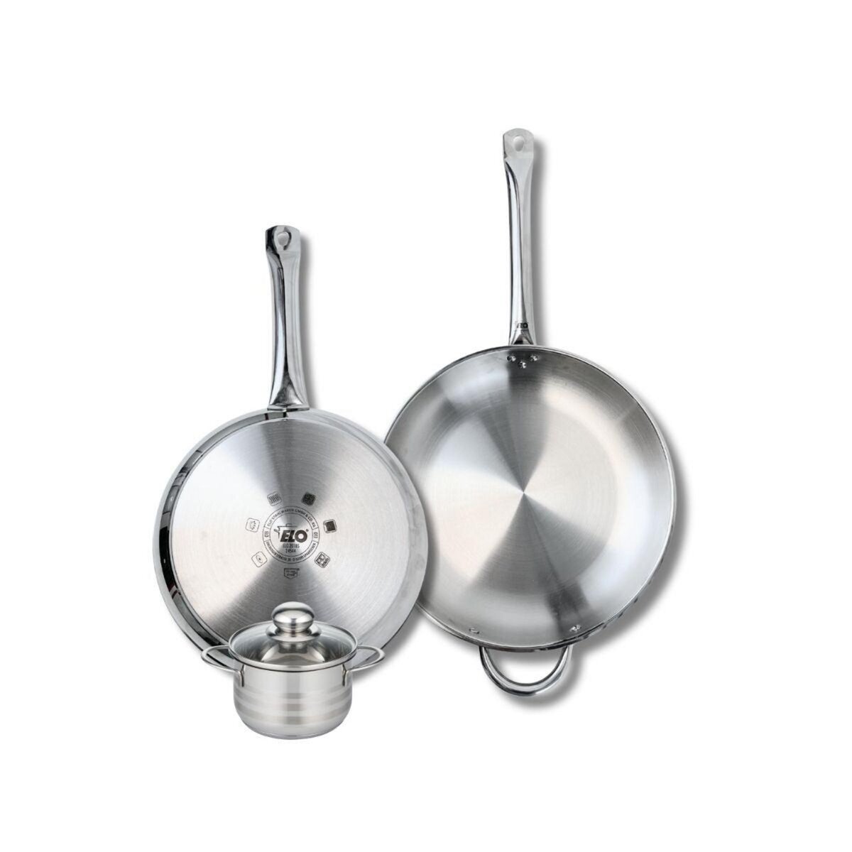 ELO Ensemble de 2 Poêles de cuisson 28 et 32 cm et 1 faitout 12 cm Elo Profi Brillant