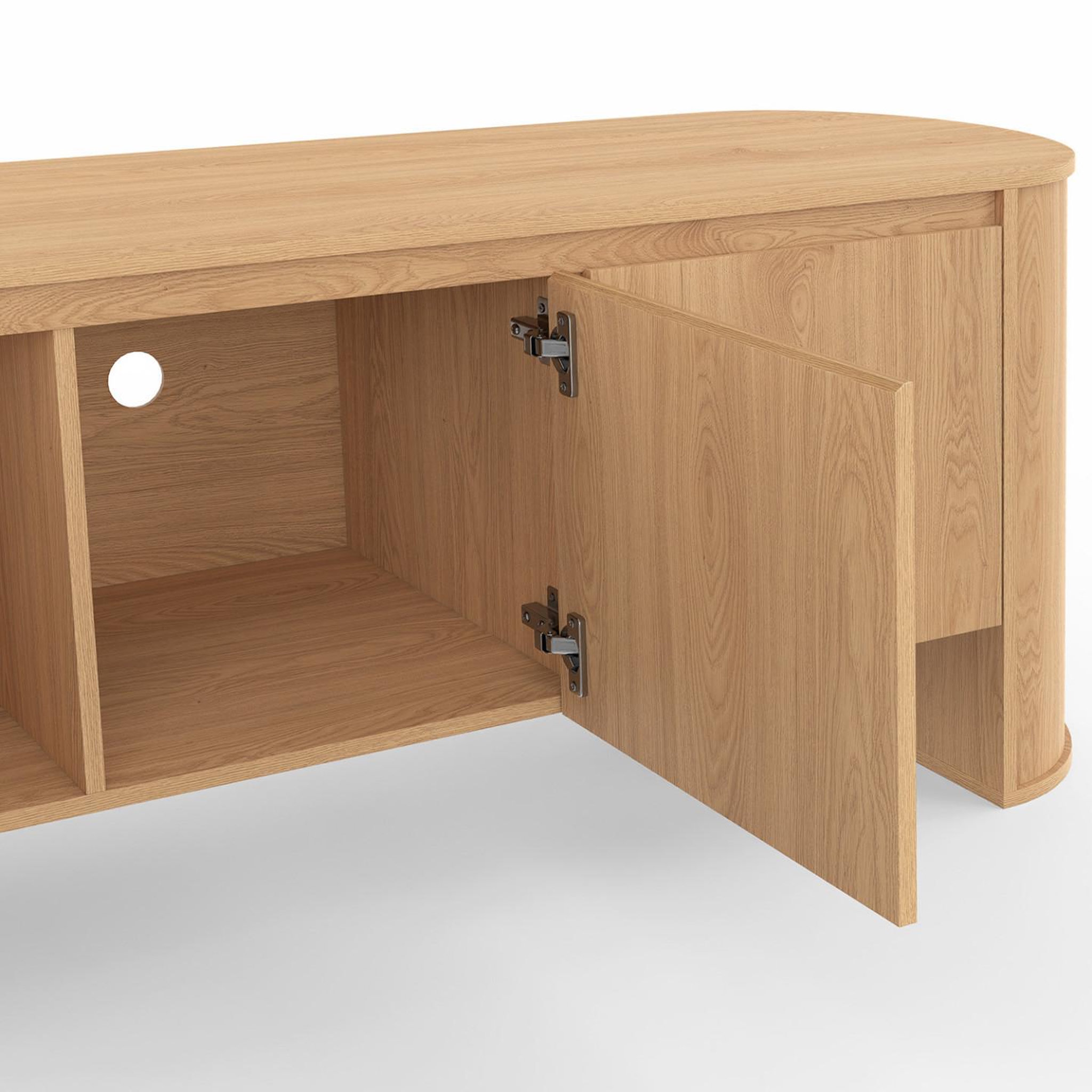 Voir la diapositive 6 : ID MARKET Meuble tv 140 cm divia 3 portes façon hêtre design arrondi