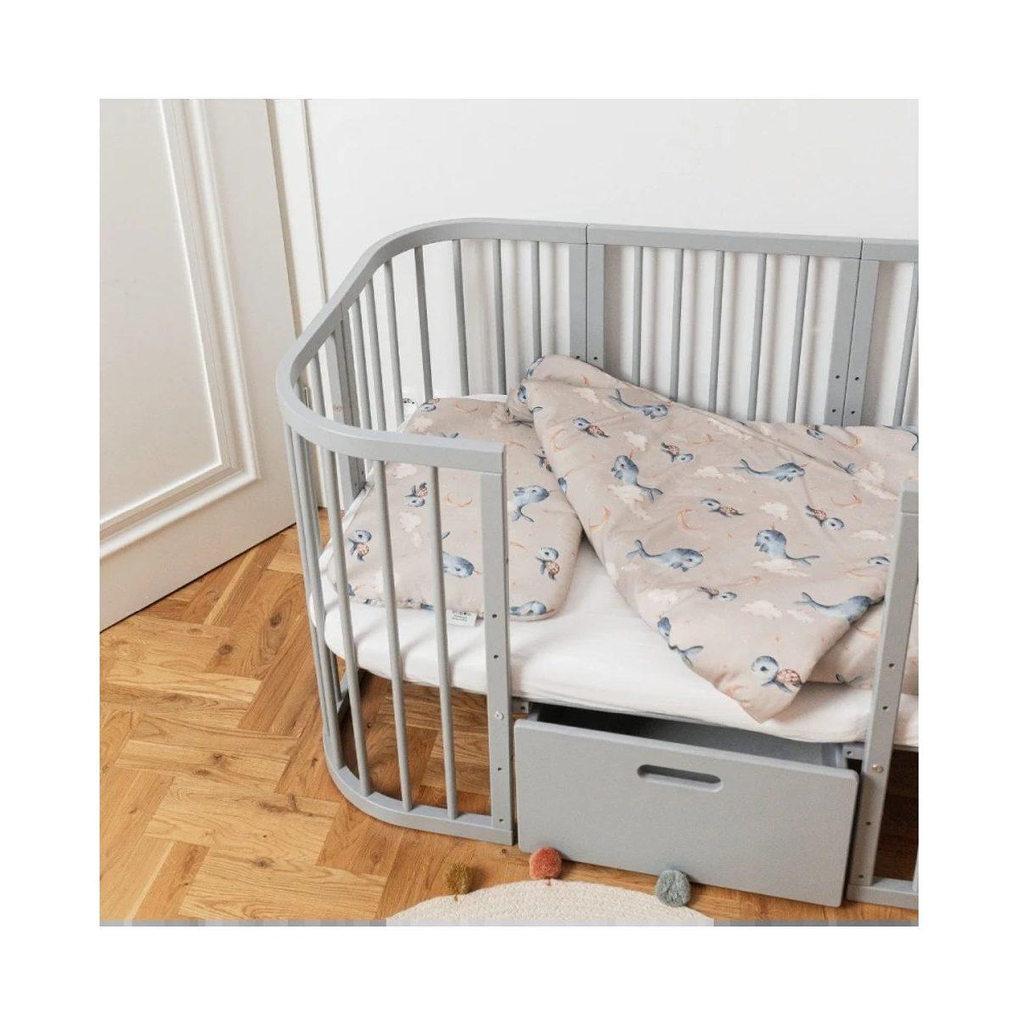 Voir la diapositive 2 : WALDIN Couette bébé 120 × 90 cm - motif baleine, beige foncé