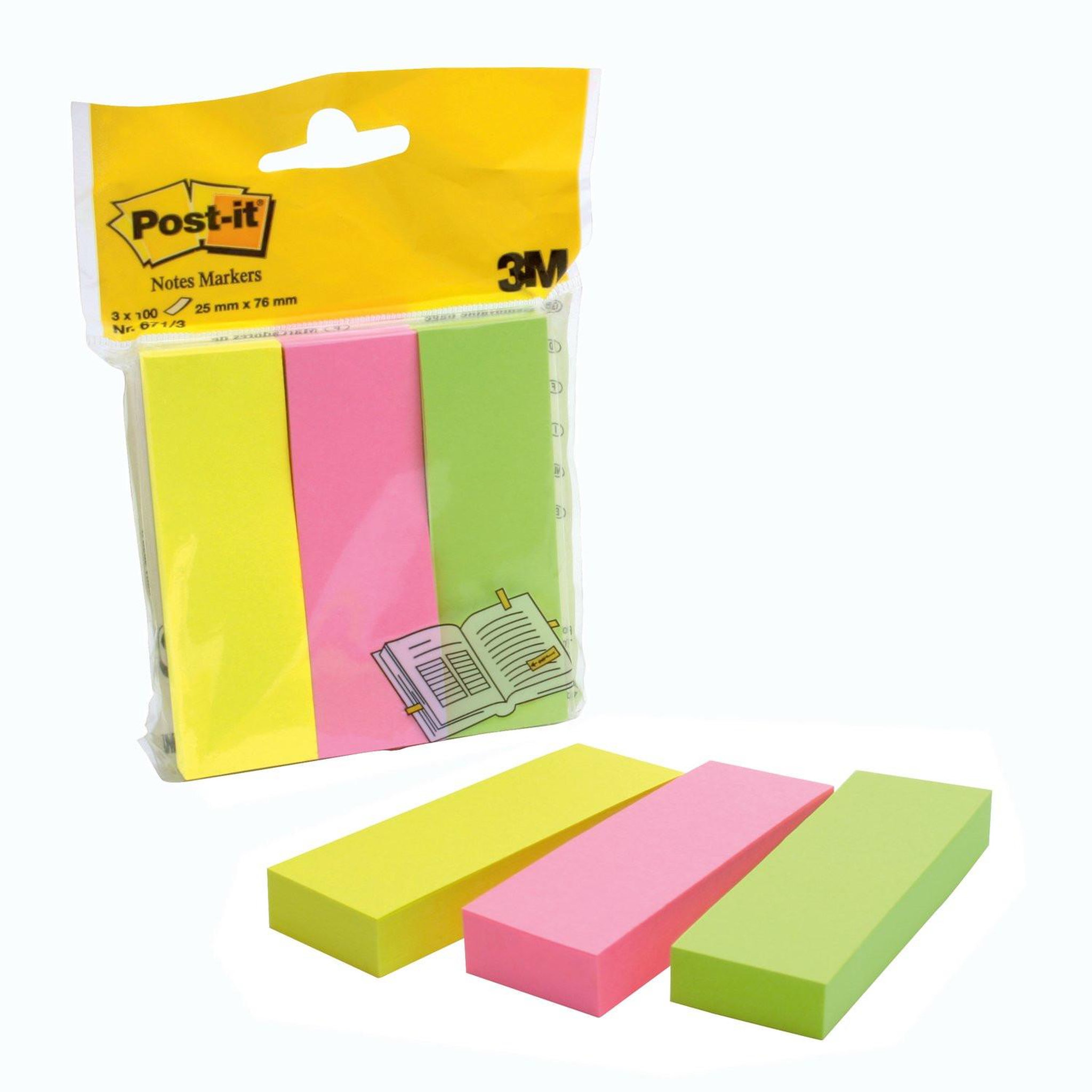 Voir la diapositive 1 : 3M 3M 671-3 Post-it Rectangle Vert, Rose, Jaune 100 feuilles Auto-adhésif