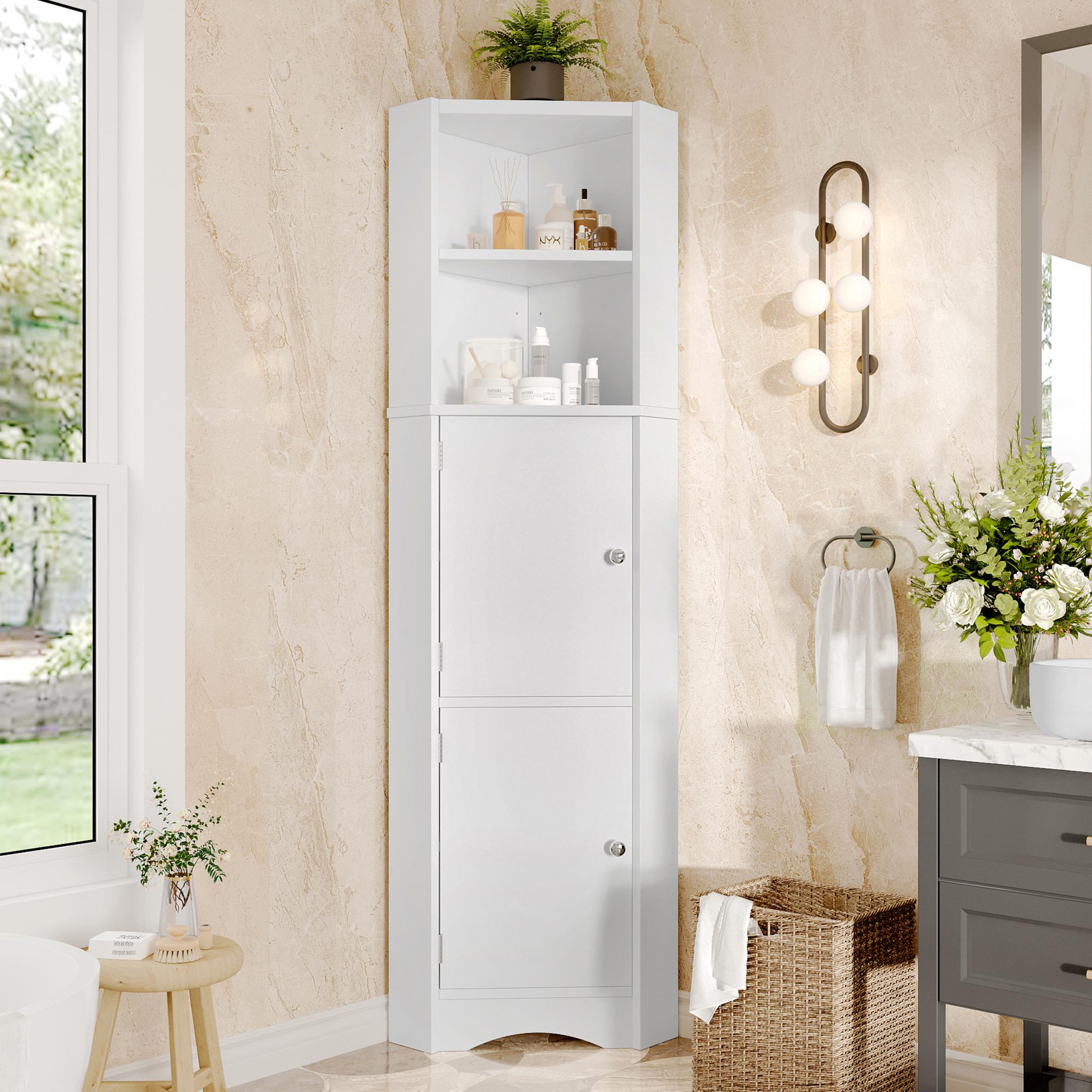 Voir la diapositive 2 : MERAX Meuble De Rangement Salle De Bain Avec 2 Portes Et 2 Étagères Blanc