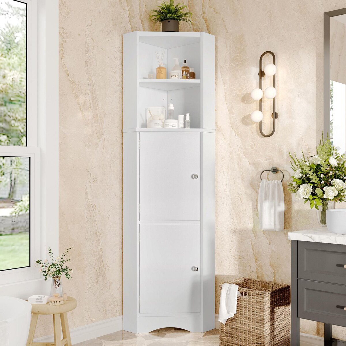 MERAX Meuble De Rangement Salle De Bain Avec 2 Portes Et 2 Étagères Blanc