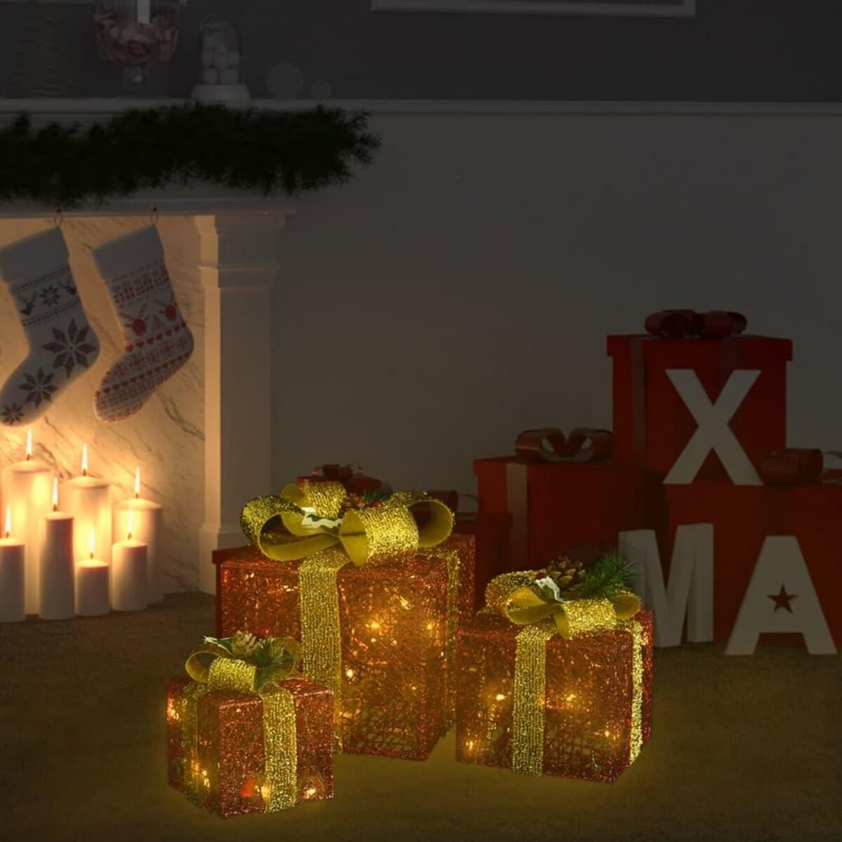 VIDAXL Boîtes-cadeaux de Noël decoratives 3 pcs Exterieur Interieur