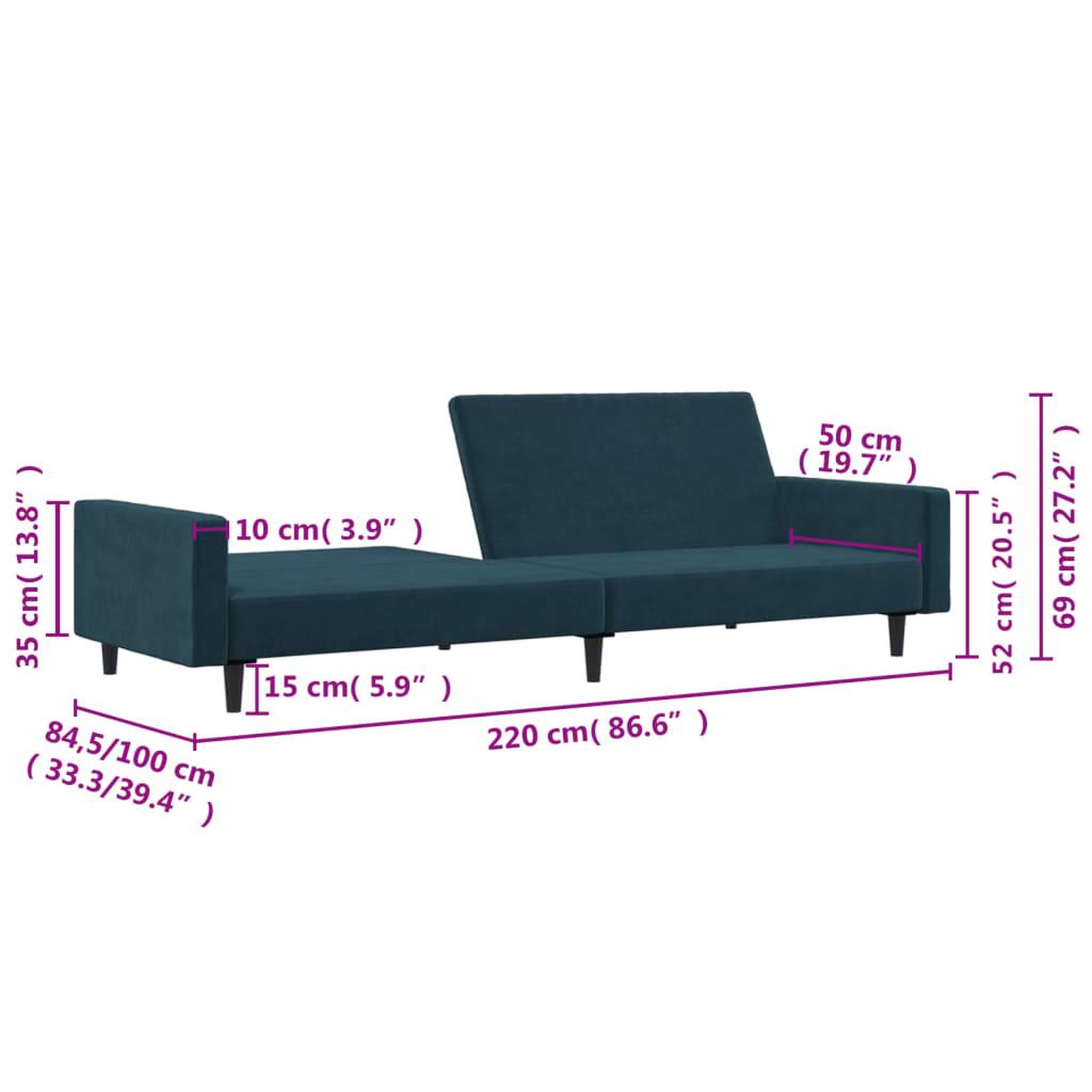 Voir la diapositive 6 : VIDAXL Canape-lit a 2 places Bleu Velours