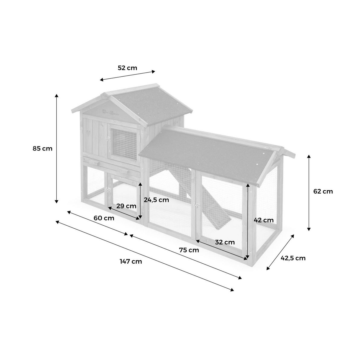 SWEEEK Clapier en bois Hotot pour lapin et autres rongeurs. 4 lapins. cage à lapin avec enclos. espace intérieur et extérieur. poulailler