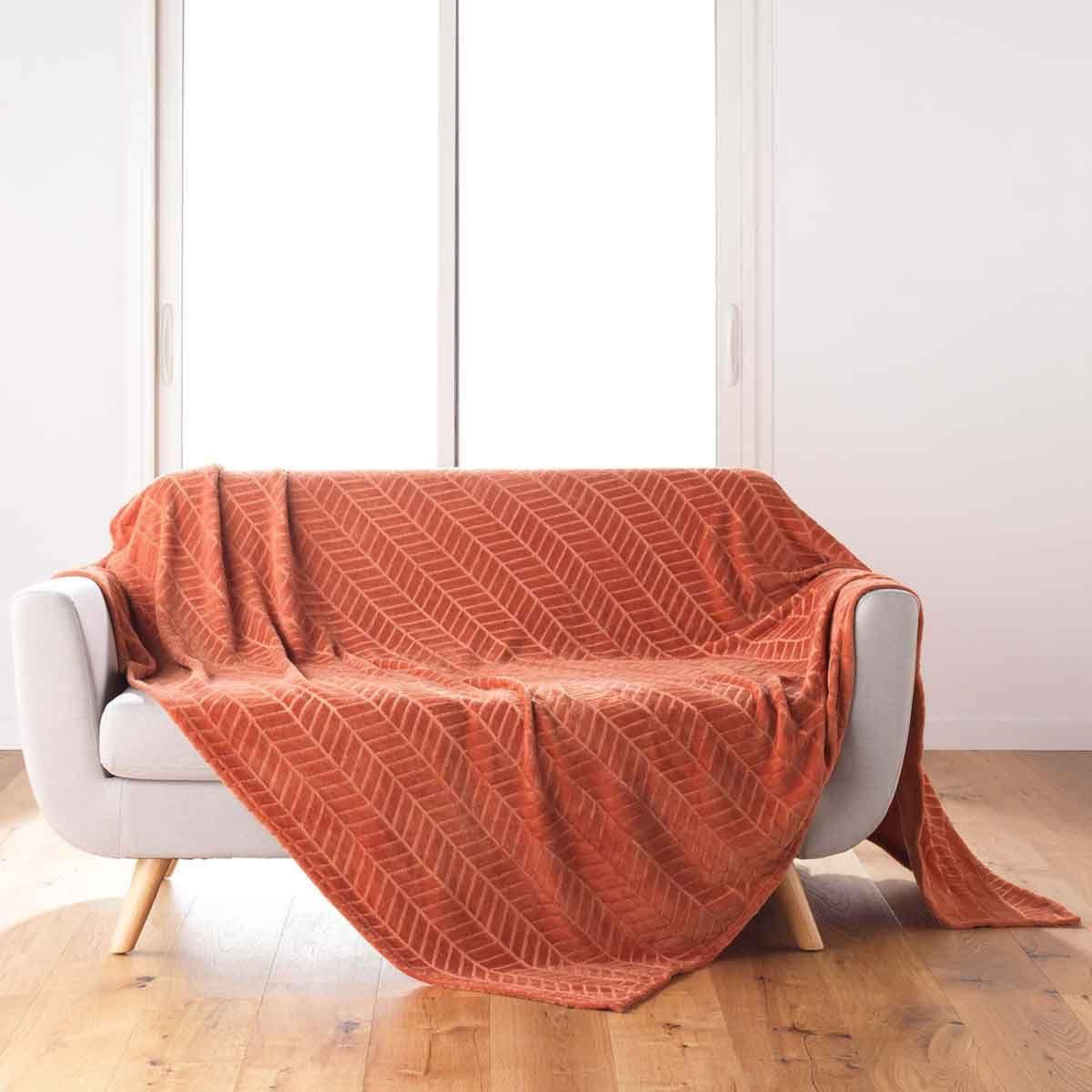 Douceur d'Intérieur Plaid flanelle uni  arya  180x220cm terracotta