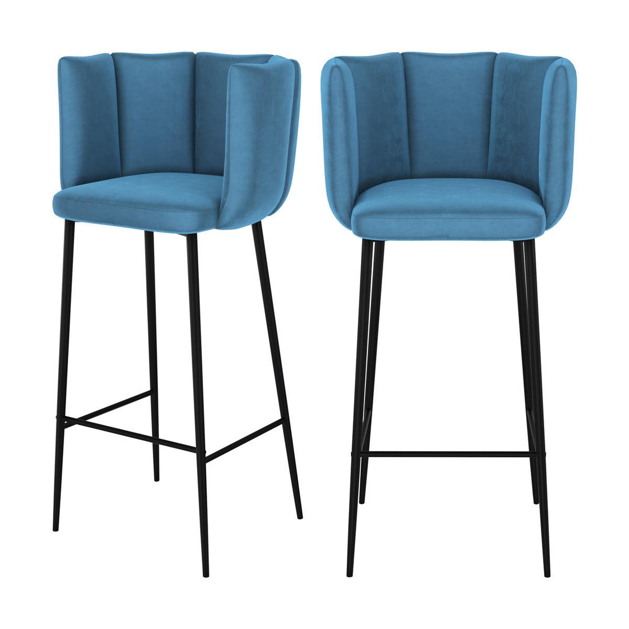 MAISON PAVANE Lot de 2 chaises de bar en velours bleu 75 cm-Rosy