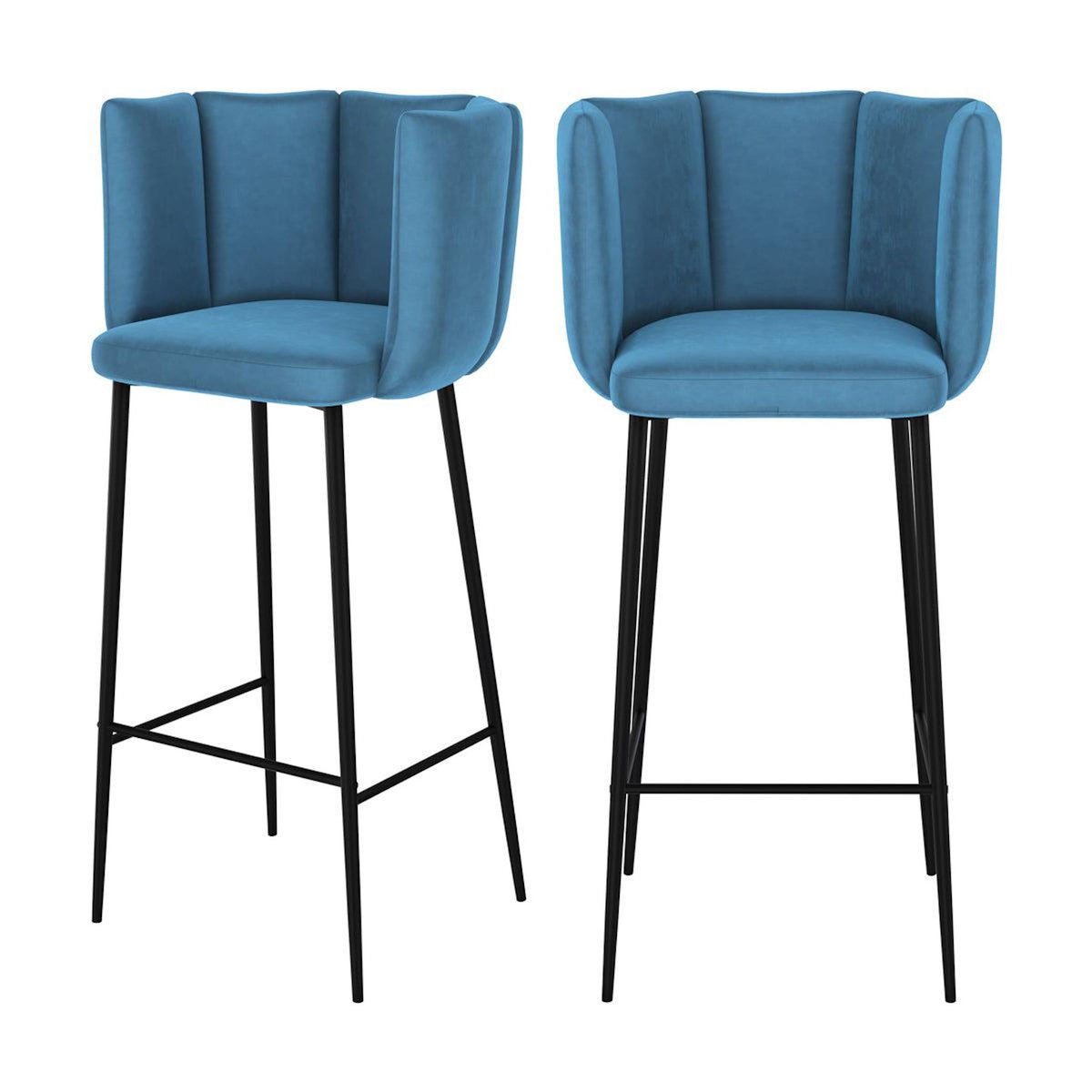 Rendez vous déco Lot de 2 chaises de bar en velours bleu 75 cm-Rosy