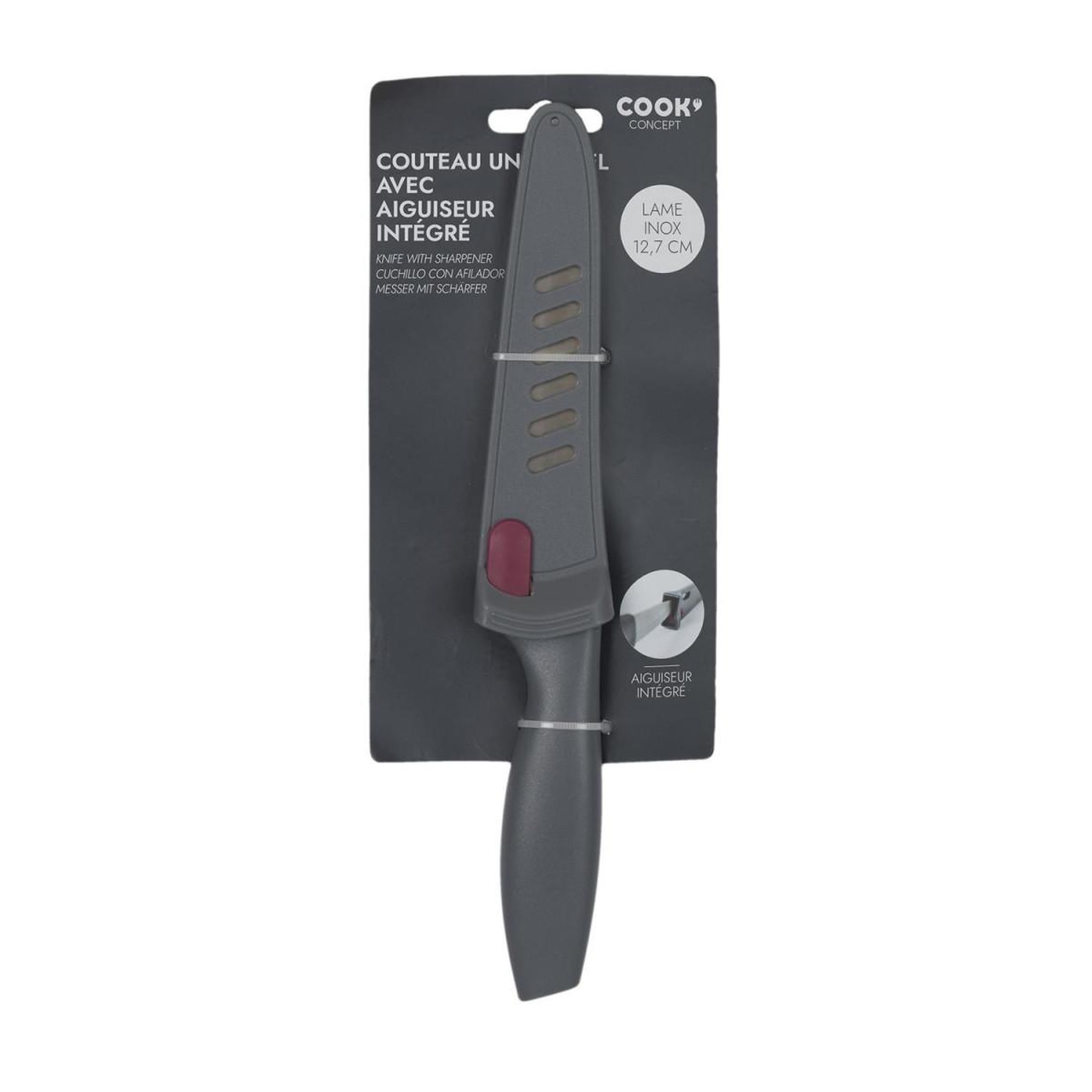 Voir la diapositive 4 : COOK CONCEPT Couteau utilitaire inox  aiguiseur  23cm gris