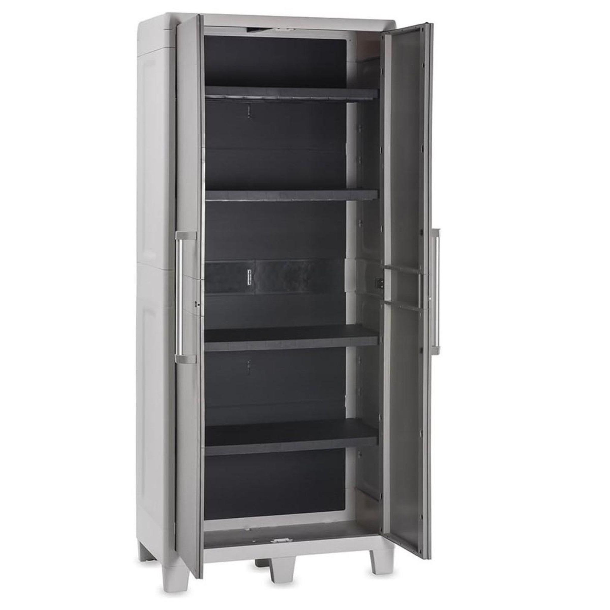 Voir la diapositive 6 : Toomax Armoire de Rangement Haute Grise 78x49x182cm 120kg Résine étagères réglables Rangement Extérieur Interieur Garage Jardin TOOMAX