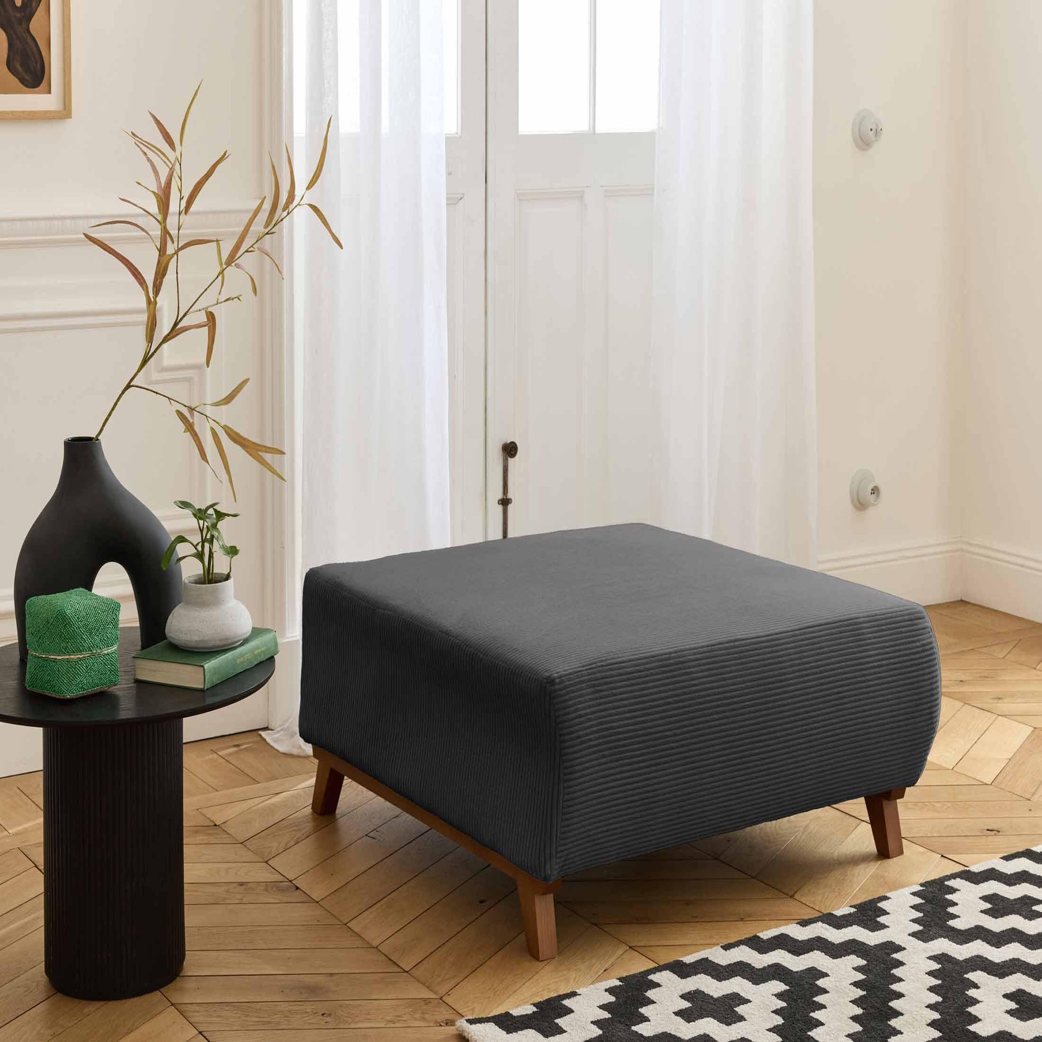 Voir la diapositive 5 : BEST MOBILIER Cristal - pouf modulable - 95 cm - en velours côtelé