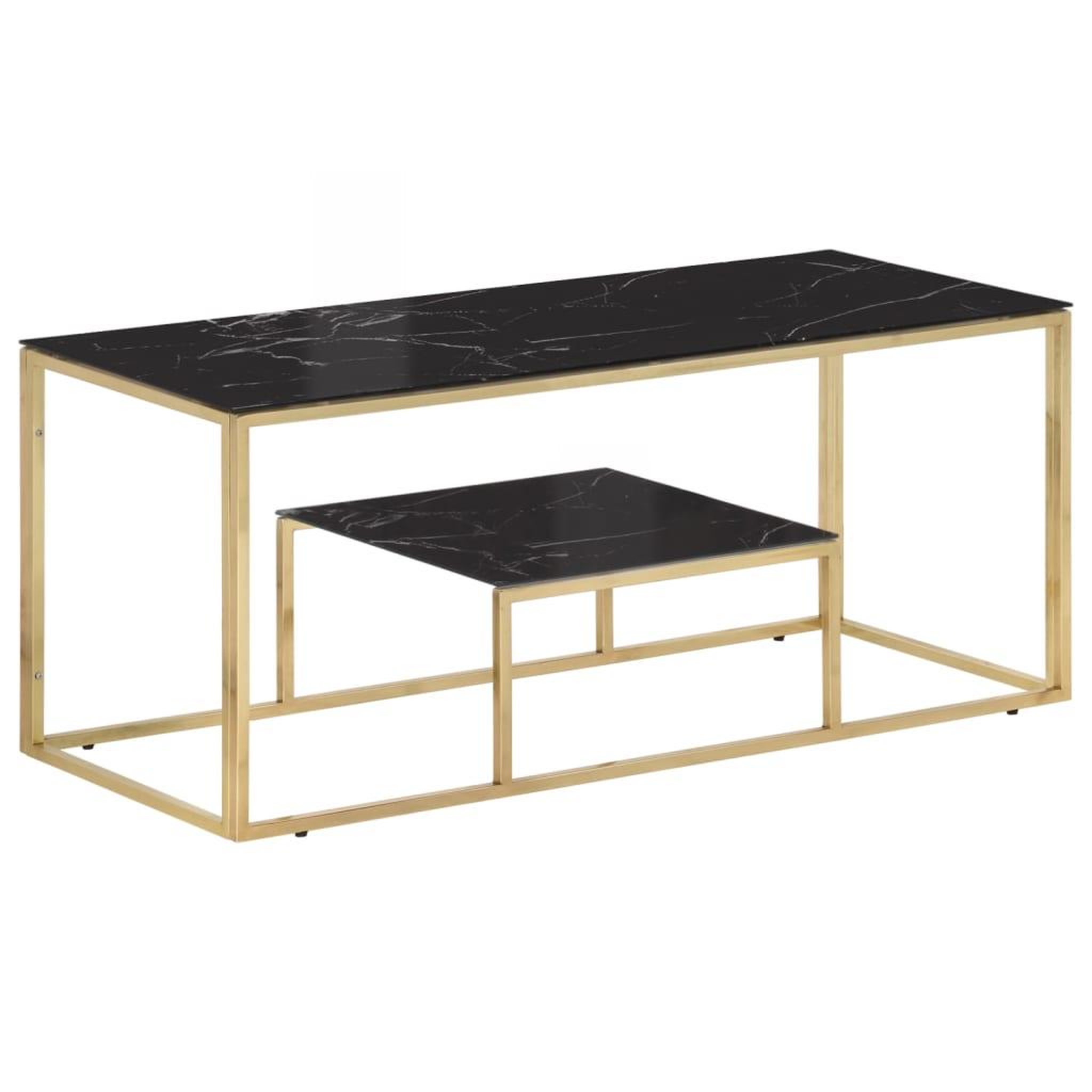 VIDAXL Table basse dore acier inoxydable et verre trempe