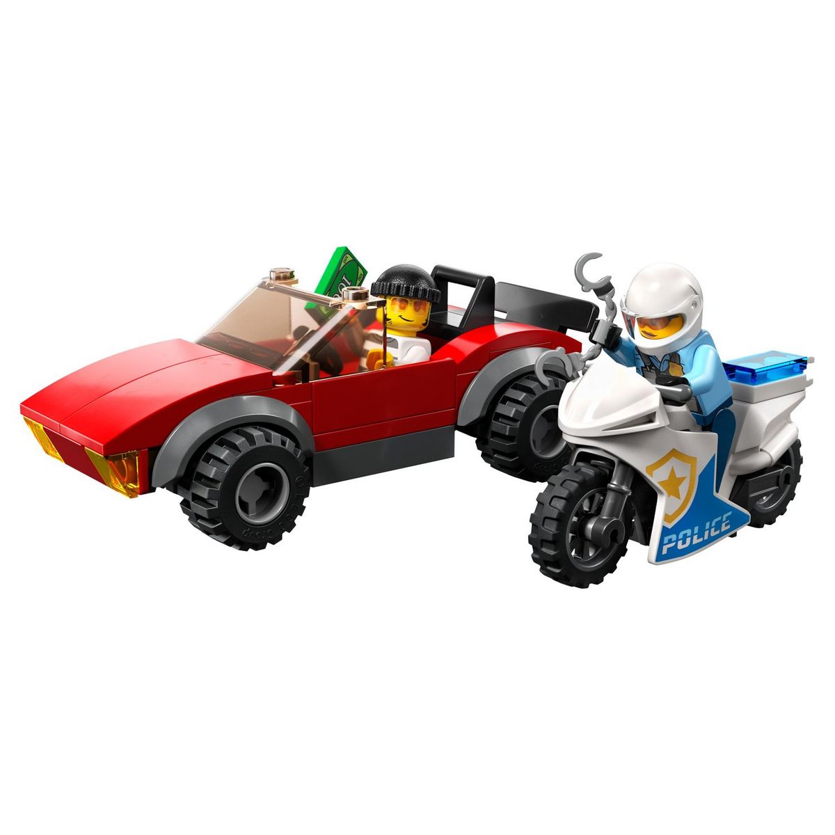 LEGO City 60392 La Course-Poursuite de la Moto de Police, Jouet Voiture de Course et 2 Minifigurines Policiers
