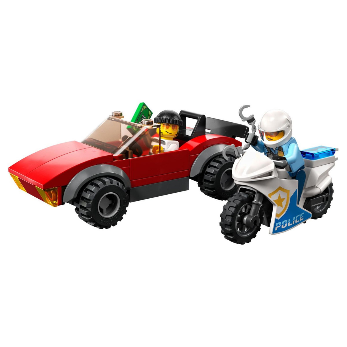 LEGO City 60392 La Course-Poursuite de la Moto de Police, Jouet Voiture de Course et 2 Minifigurines Policiers
