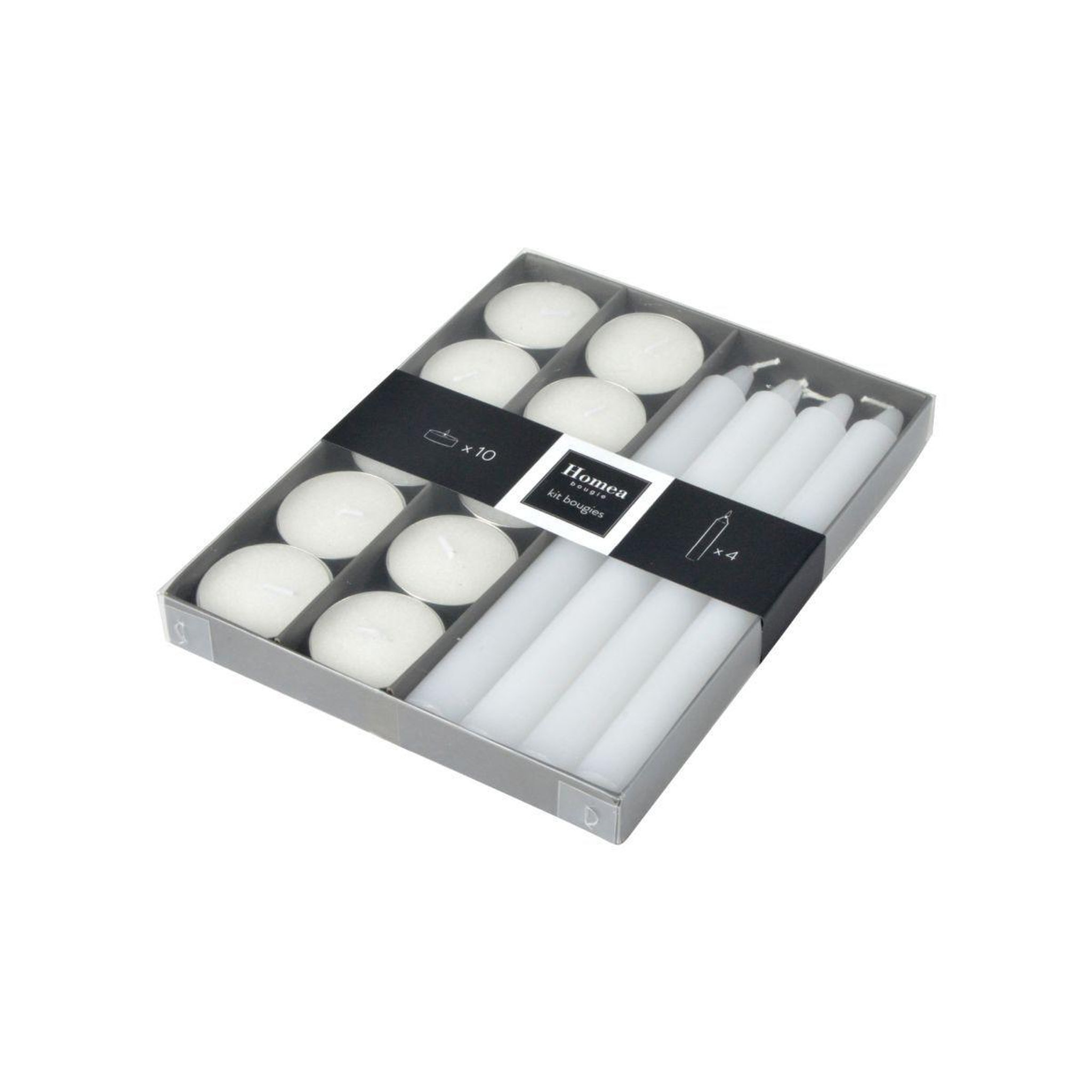 Voir la diapositive 3 : HOMEA Lot de 14 Bougies  Chauffe-Plat & Chandelier  20cm Blanc