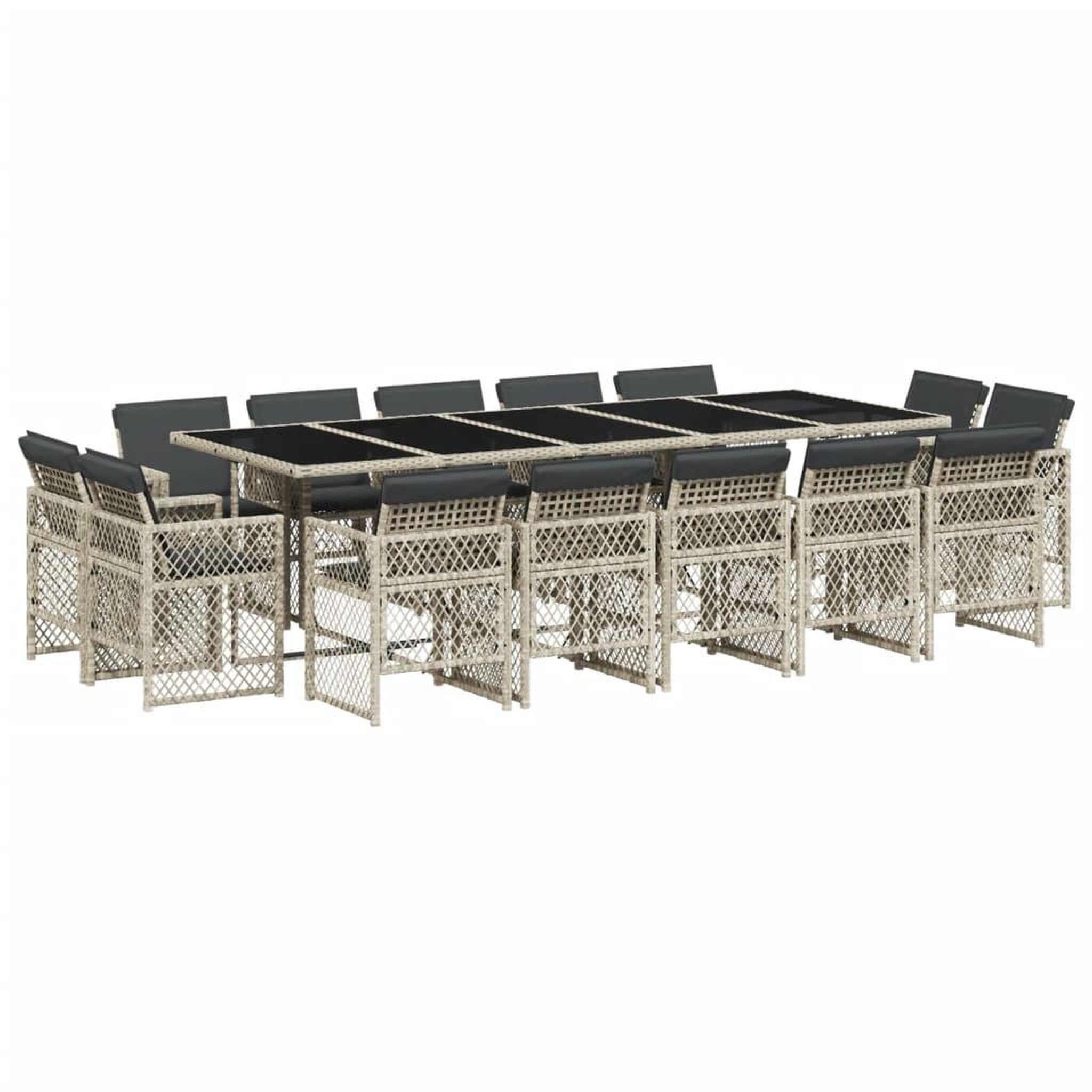 Voir la diapositive 2 : VIDAXL Ensemble a manger de jardin et coussins 15 pcs gris clair rotin