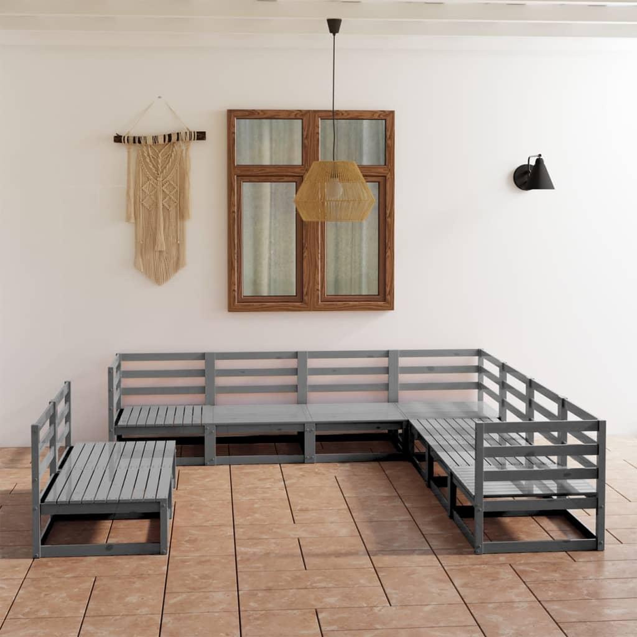 VIDAXL Salon de jardin 9 pcs gris bois de pin massif