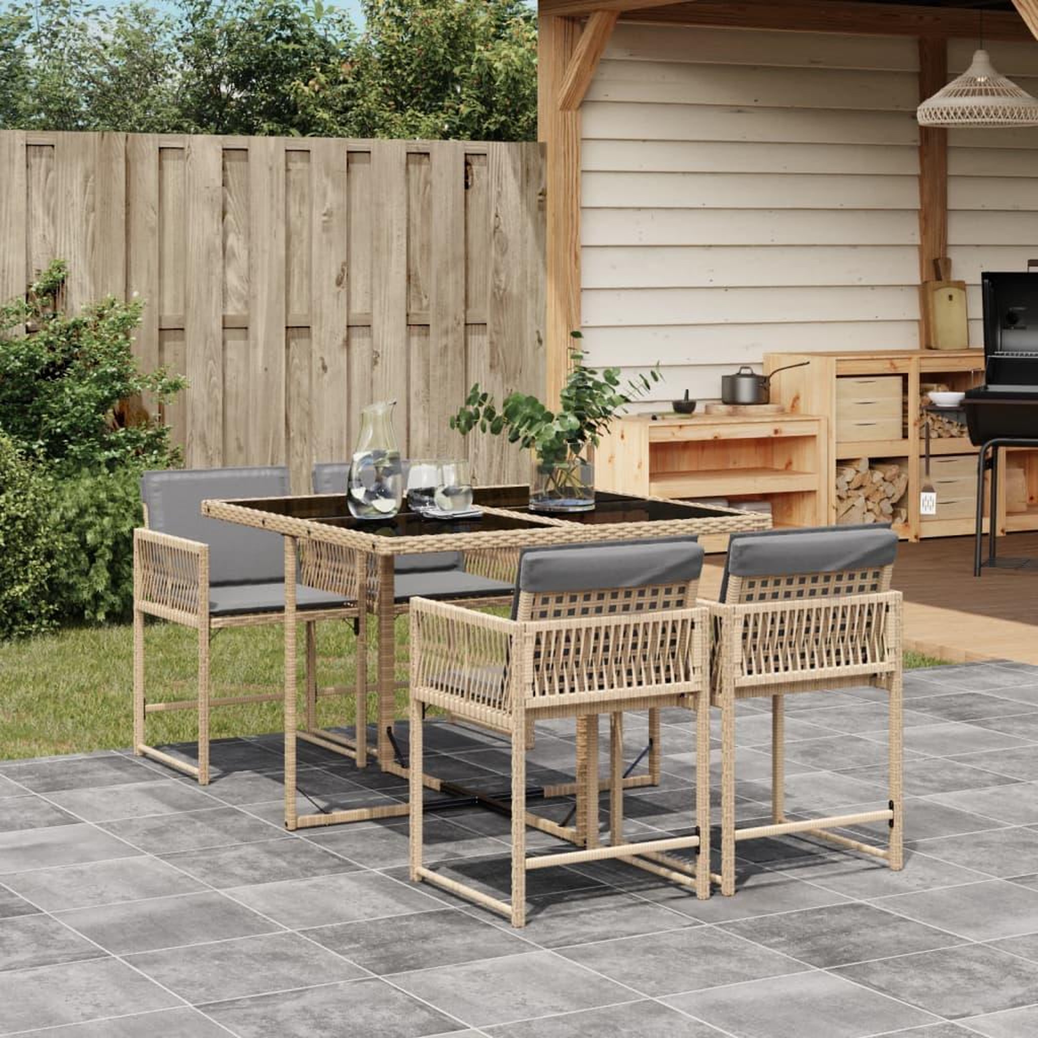 VIDAXL Ensemble a manger de jardin coussins 5 pcs melange beige rotin