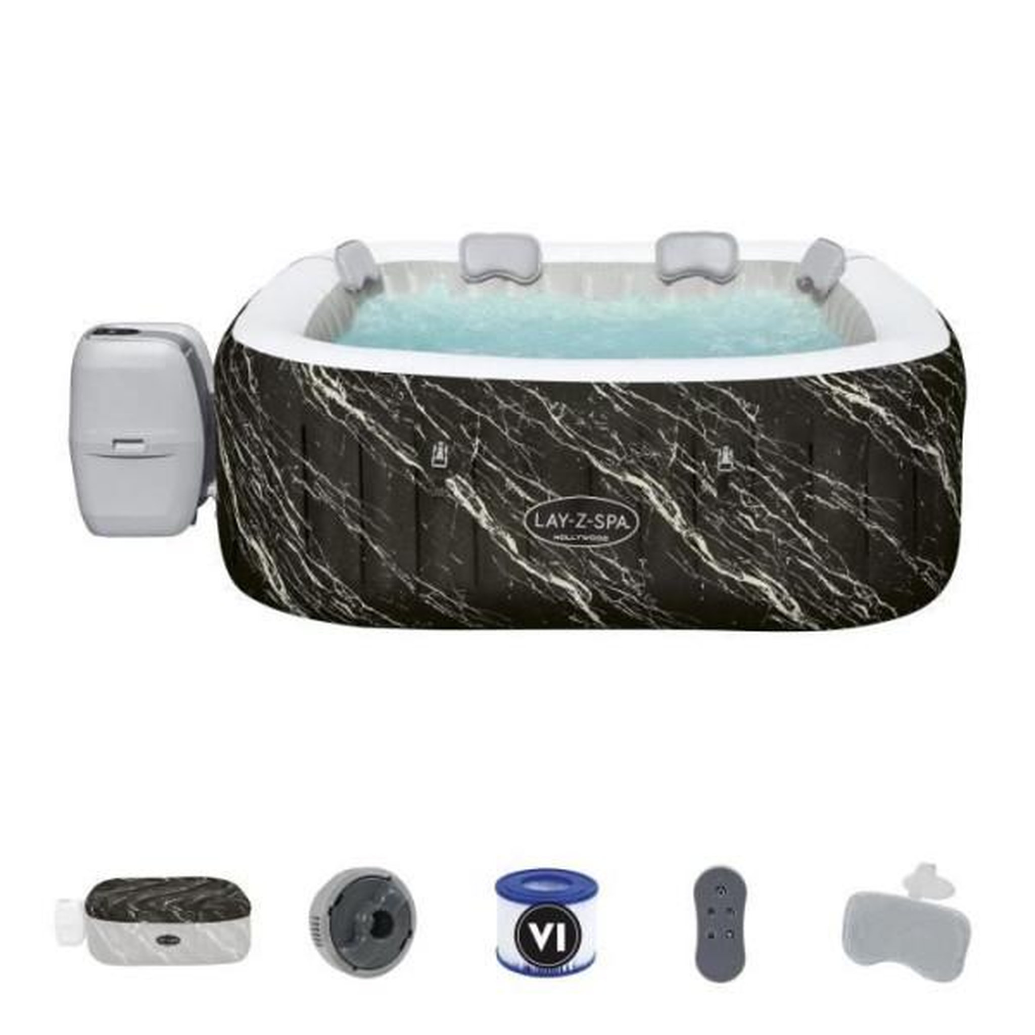 BESTWAY Spa gonflable BESTWAY - Lay-Z-Spa Hollywood - 140 airjets - 180 x 180 x 66 cm - 4 a 6 places - Carré (couverture, cartouche)