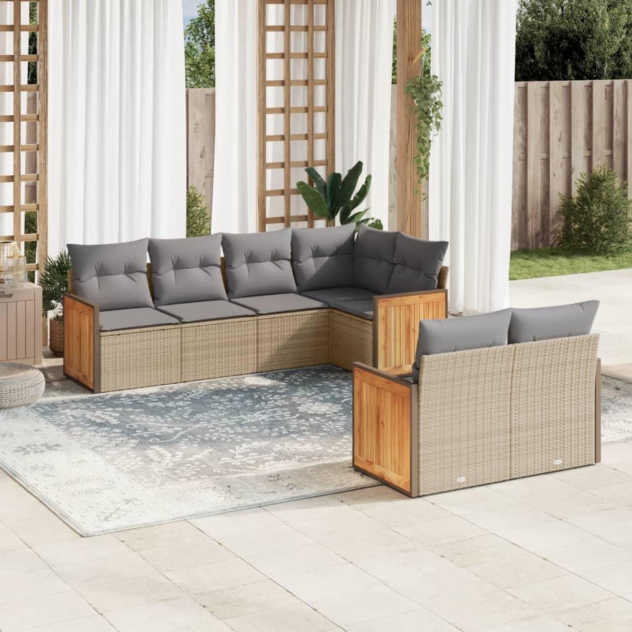 VIDAXL Salon de jardin avec coussins 7 pcs beige resine tressee