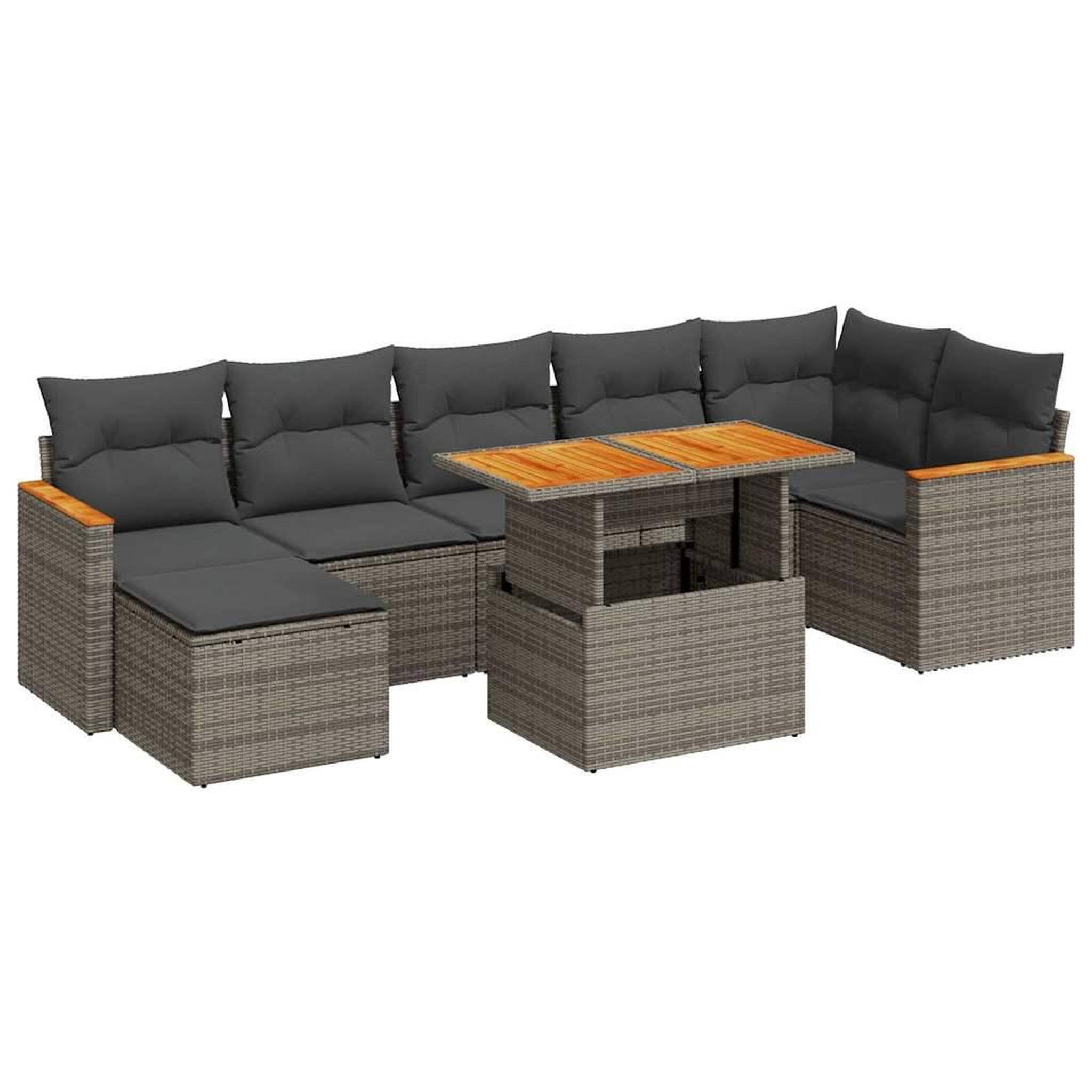 Voir la diapositive 2 : VIDAXL Salon de jardin avec coussins 8 pcs gris resine tressee acacia