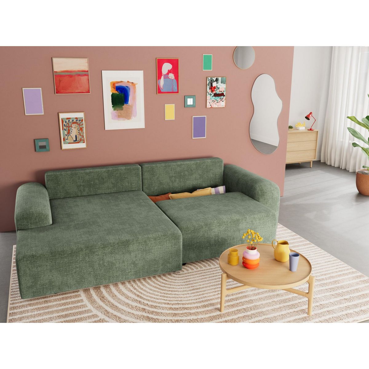 BEST MOBILIER Rebecca - canapé d'angle gauche 4 places convertible avec coffre en velours texturé